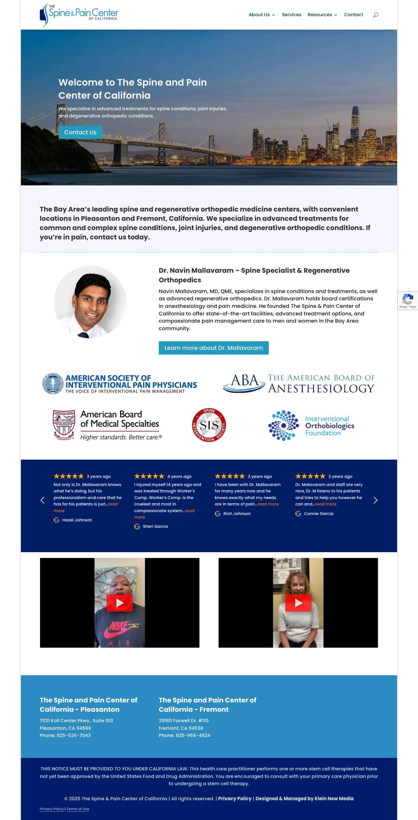 Home | The Spine & Pain Center of California - Full Screenshot