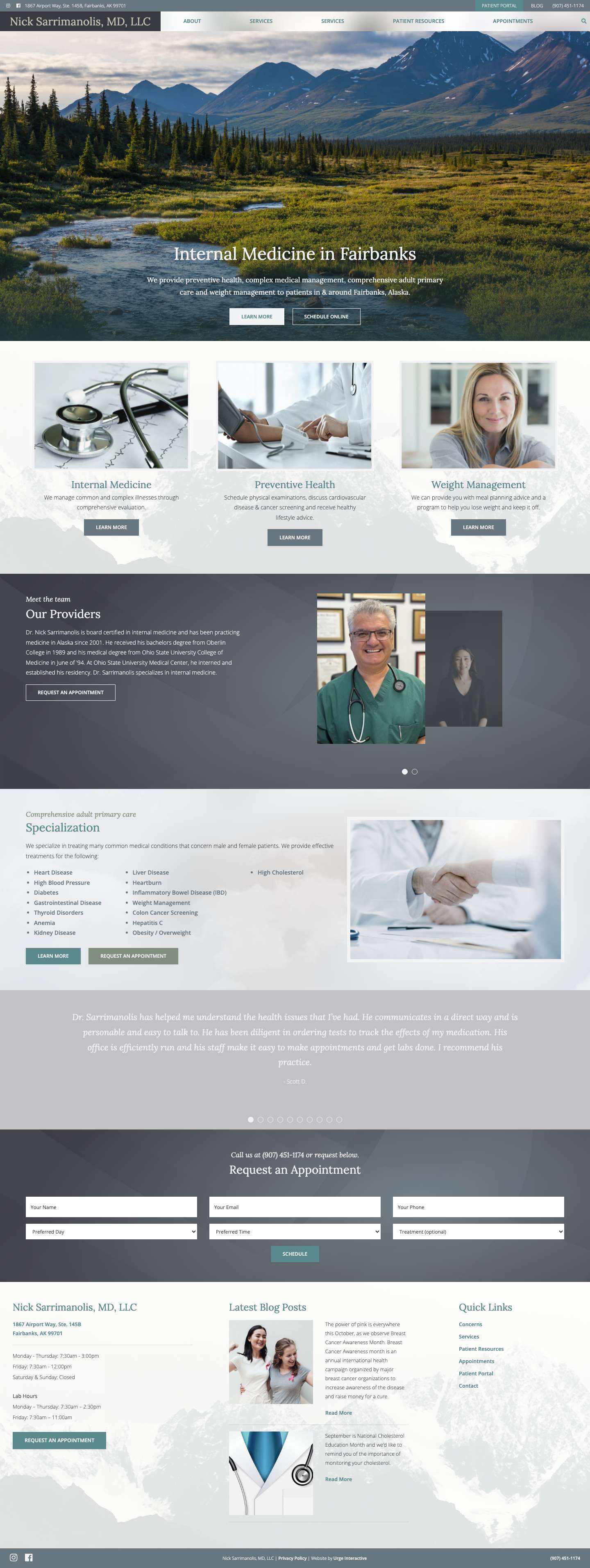 Internal & Family Medicine in Fairbanks, AK | Nick Sarrimanolis, MD - Full Screenshot