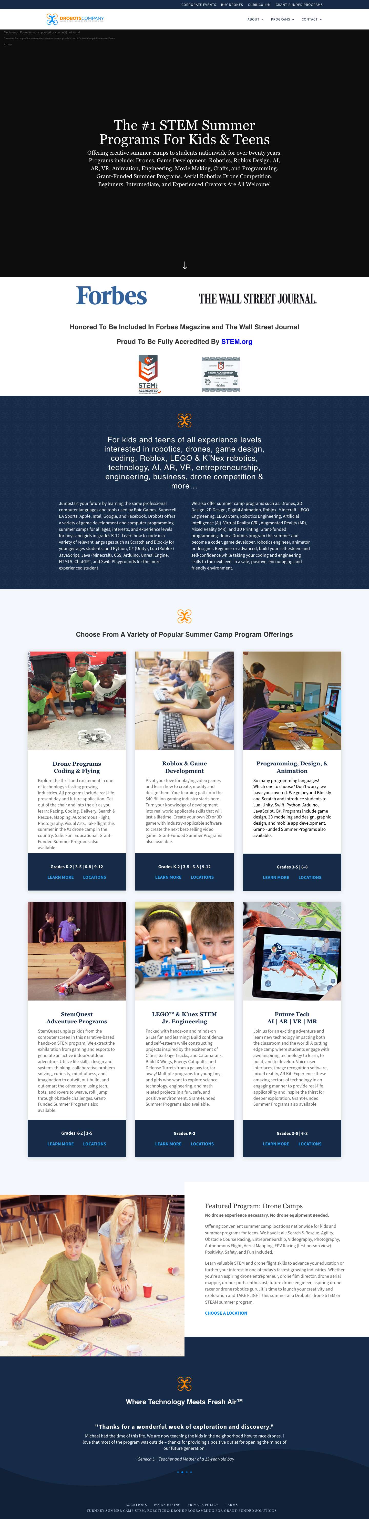 Drones, Aerial Robotics Summer Camp. Curriculum Programs kids & teens - Full Screenshot