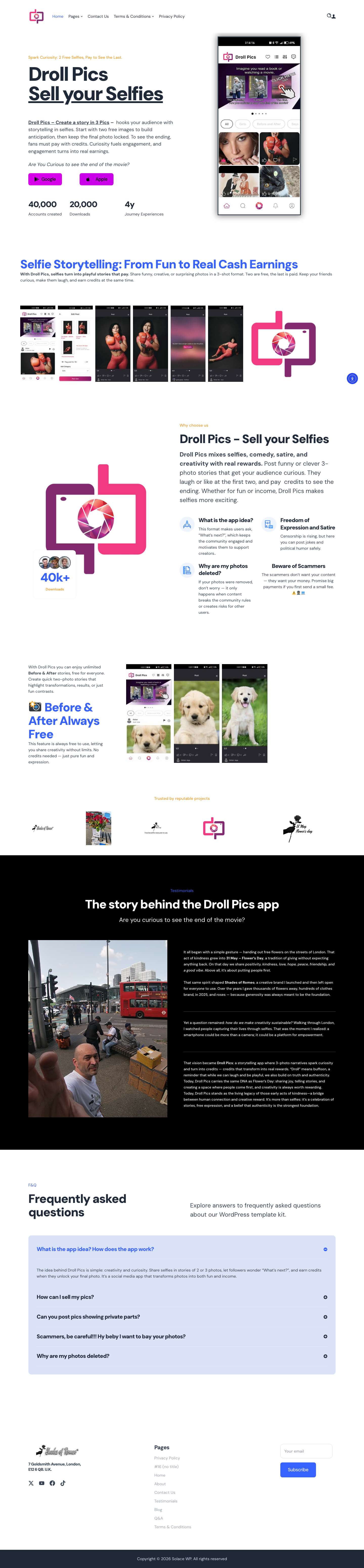 Home - Sell your Selfies, before and after - Full Screenshot