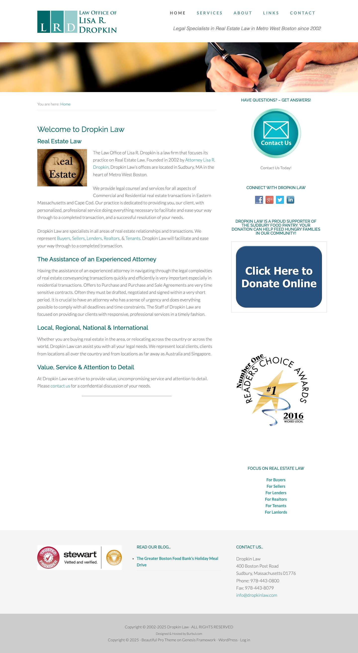 Real Estate Lawyer in Eastern MA – Attorney Lisa R. Dropkin – Since 2002 – Legal Services in Metro West Boston - Full Screenshot