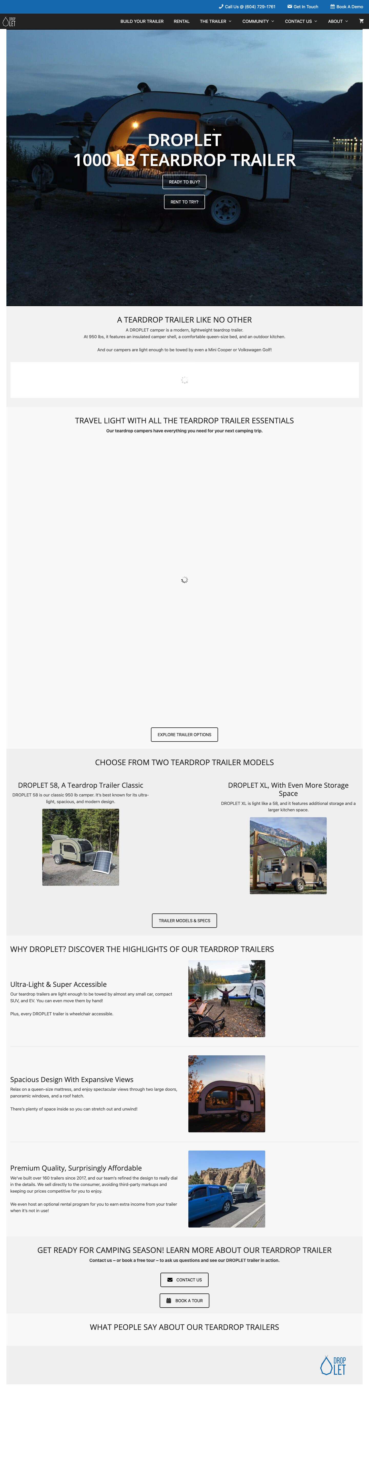 Teardrop Trailer For Sale & Rent - DROPLET Trailer - Full Screenshot