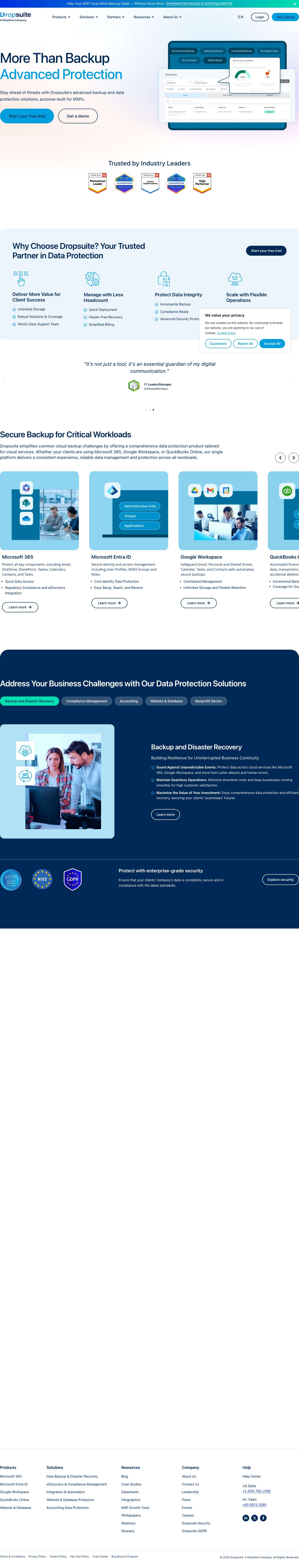 Secure Cloud Backup for M365, Google Workspace and more | Dropsuite, a NinjaOne Company - Full Screenshot