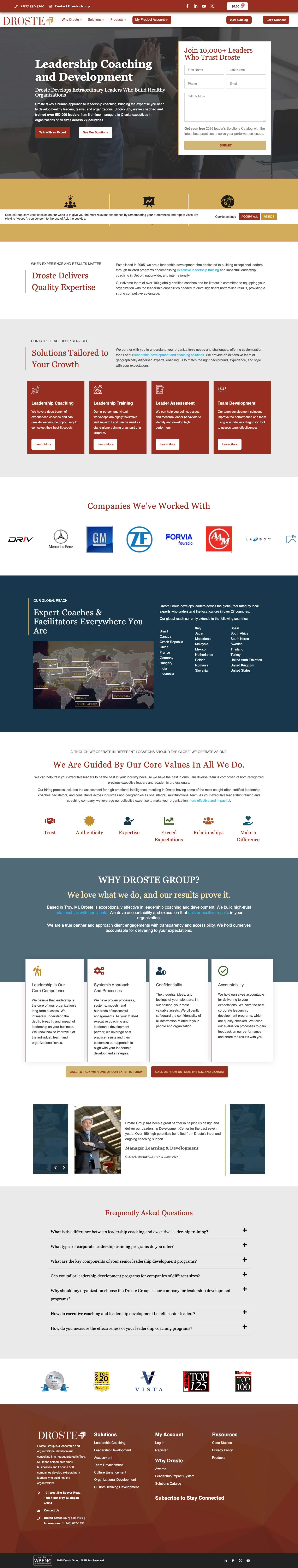 Leadership Coaching | Connect With Us | Droste Group - Full Screenshot