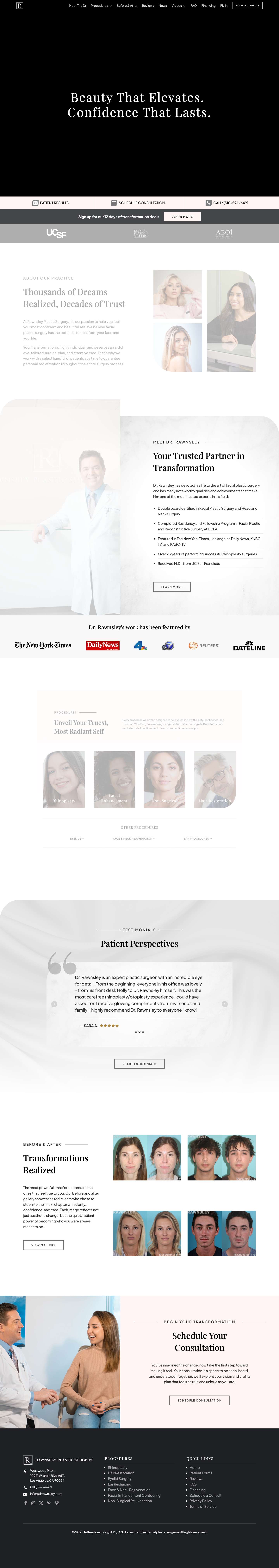 Dr. Jeffrey Rawnsley Plastic Surgery | Los Angeles Plastic Surgeonstarcameramap-markercalendarphonefacebookenvelopeinstagrampinterest-pvimeox-twitter - Full Screenshot