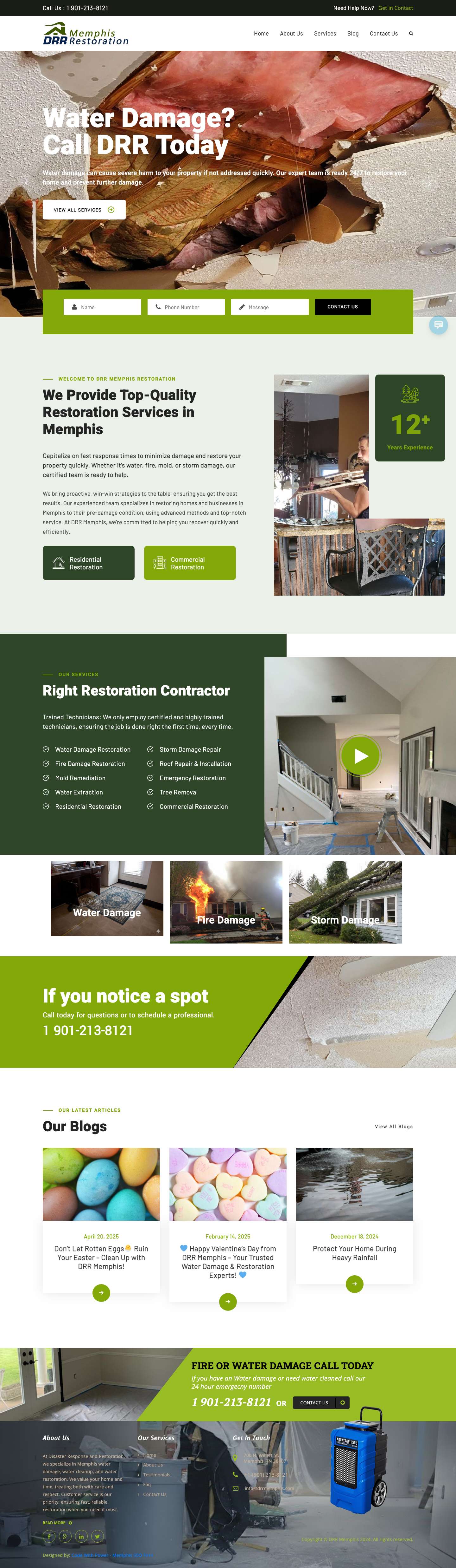 Memphis Water Damage & Fire Cleanup Services | DRR Memphis - Full Screenshot