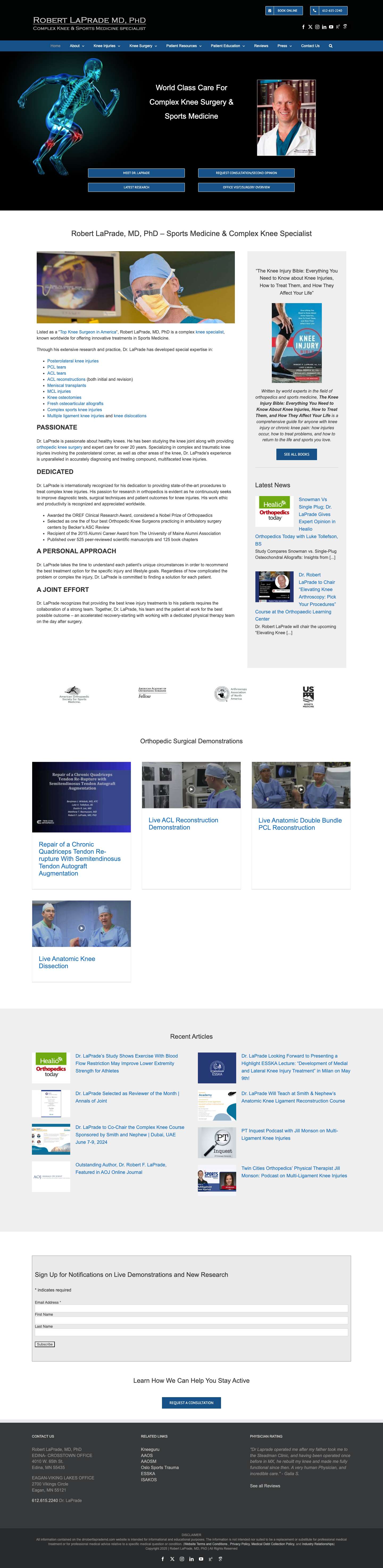 Robert LaPrade, MD | Minnesota Knee Specialist | Twin Cities, Minneapolis-St.Paul, Edina, Eagan - Full Screenshot
