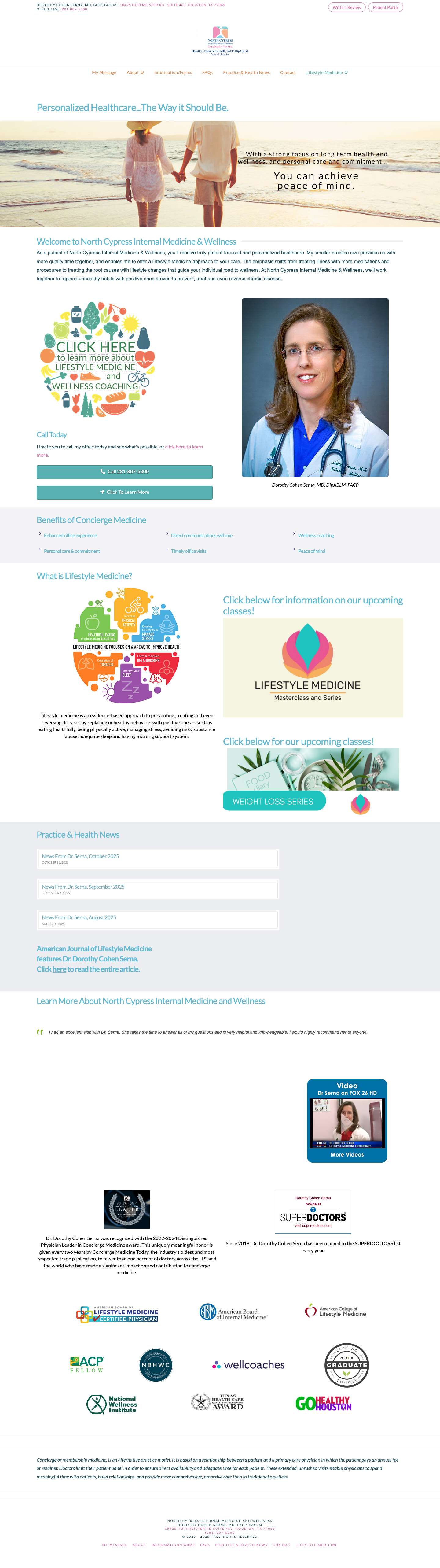 North Cypress Internal Medicine & Wellness · Dorothy Cohen Serna, MD - Full Screenshot