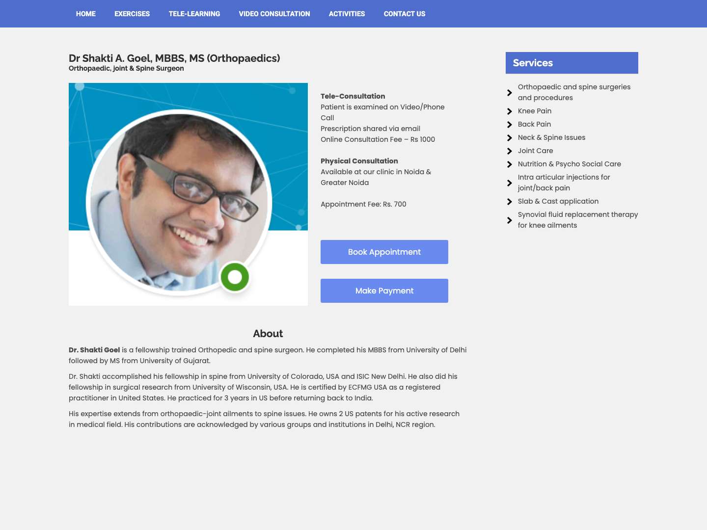 Dr. Shakti Goel – Orthopedic Spine Care - Full Screenshot