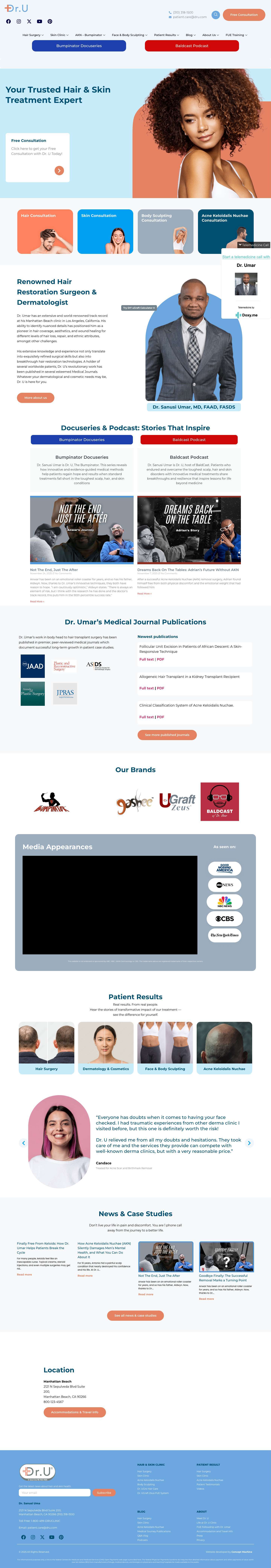 Dr U Hair and Skin Clinic Los Angeles N - Dr. U Hair & Skin Clinic | FUE Hair Restoration, Dermatology and Laser Surgery | Los Angeles, Manhattan Beach | Dr Sanusi Umar MD - Full Screenshot