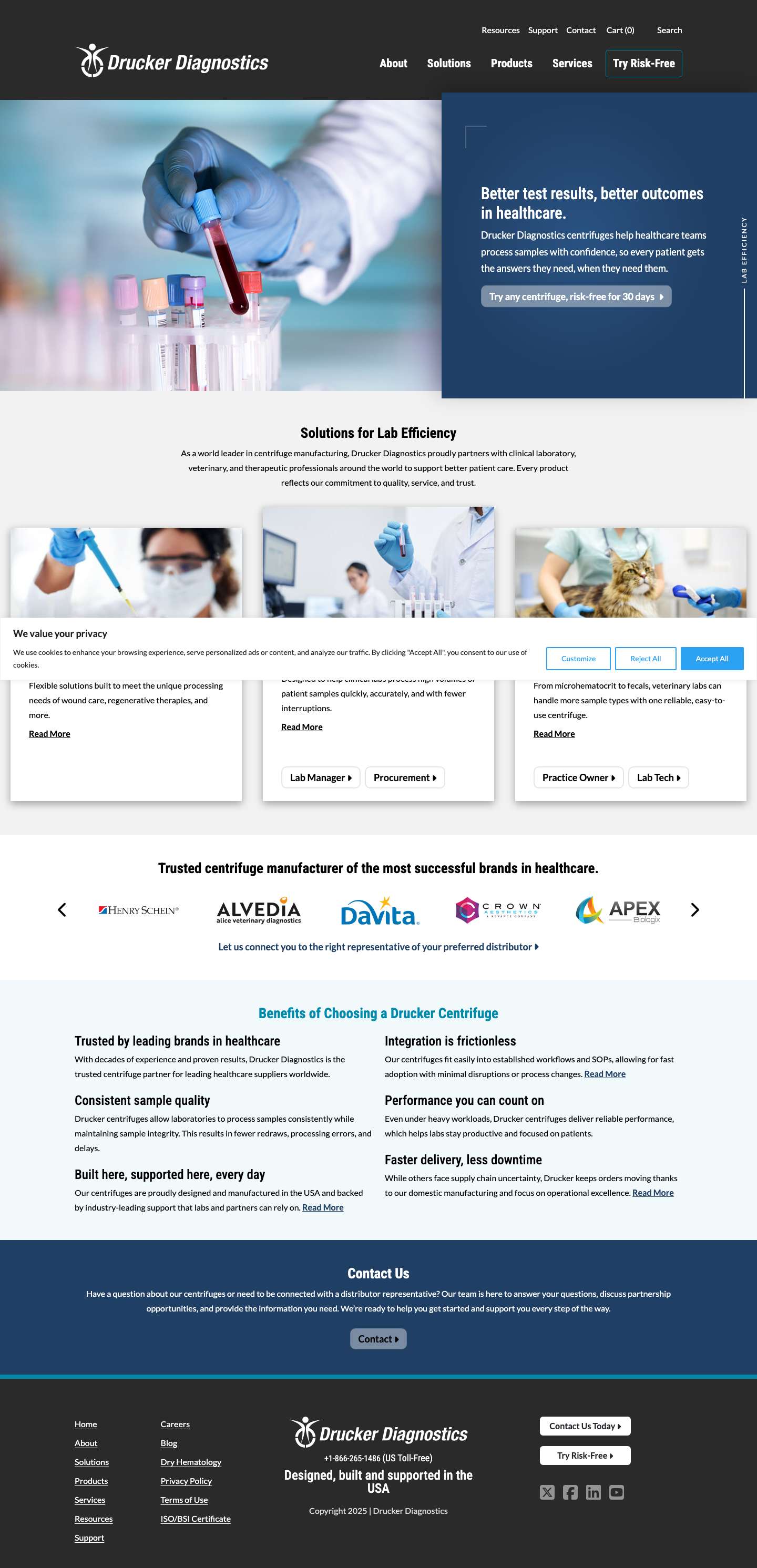Drucker Diagnostics | Clinical Lab Centrifuges & Lab Equipment - Full Screenshot