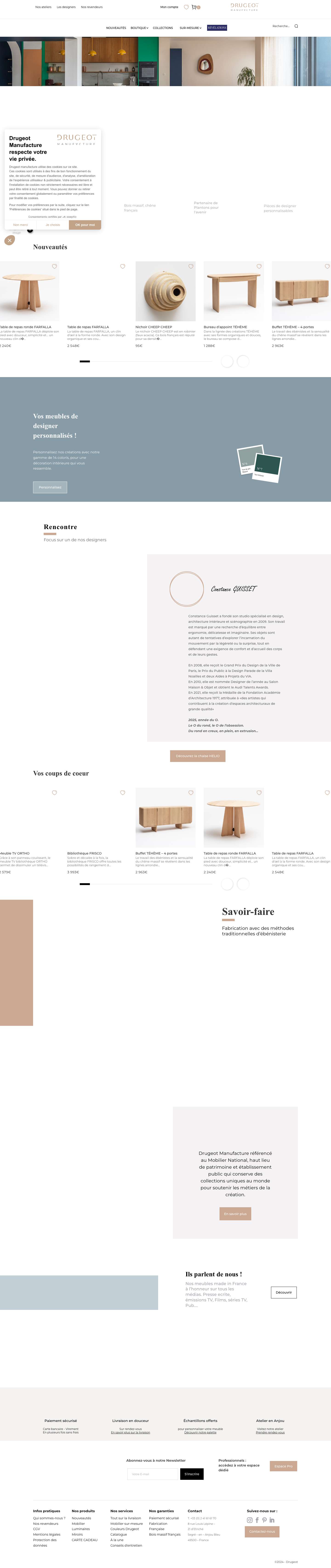 Meubles en bois design Fabrication Made in France - Drugeot - Full Screenshot