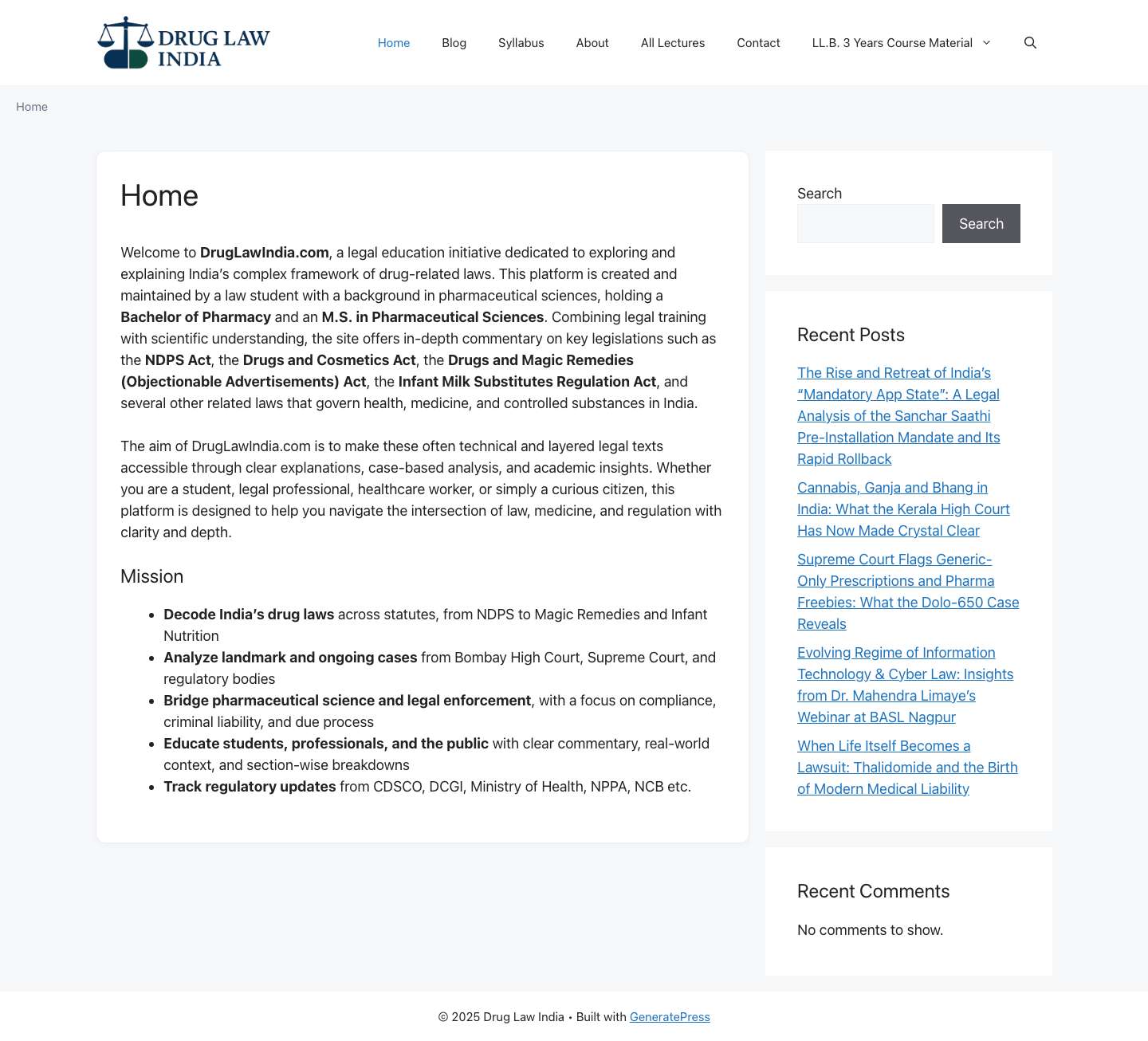 Home - Drug Law India - Full Screenshot