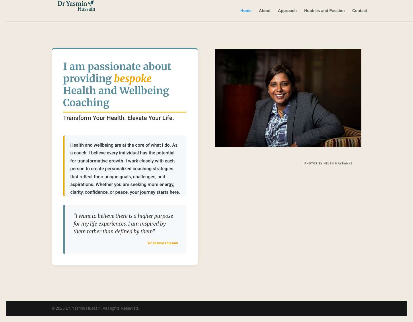 Dr. Yasmin Hussain | A qualified Health & Wellbeing Life CoachHealth & Wellbeing Coaching Block - Full Screenshot