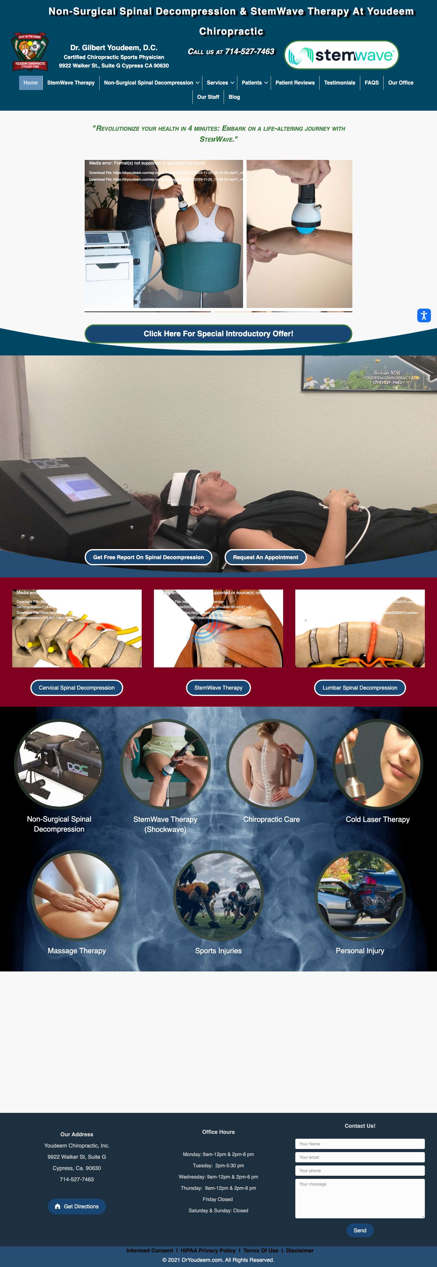 DrYoudeem.com – The place for Non-Surgical Spinal Decompression and Stemwave Therapy - Full Screenshot
