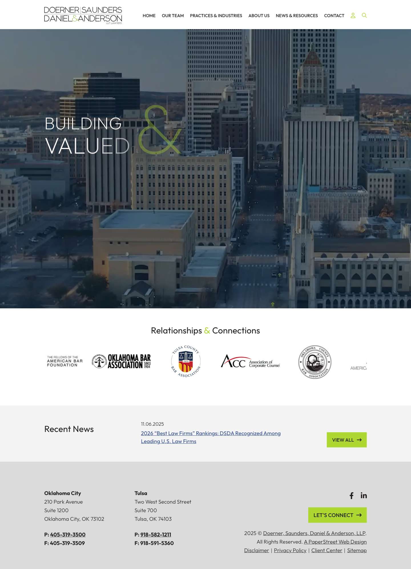 Doerner, Saunders, Daniel & Anderson, LLP | Oklahoma Lawyers Since 1896 - Full Screenshot
