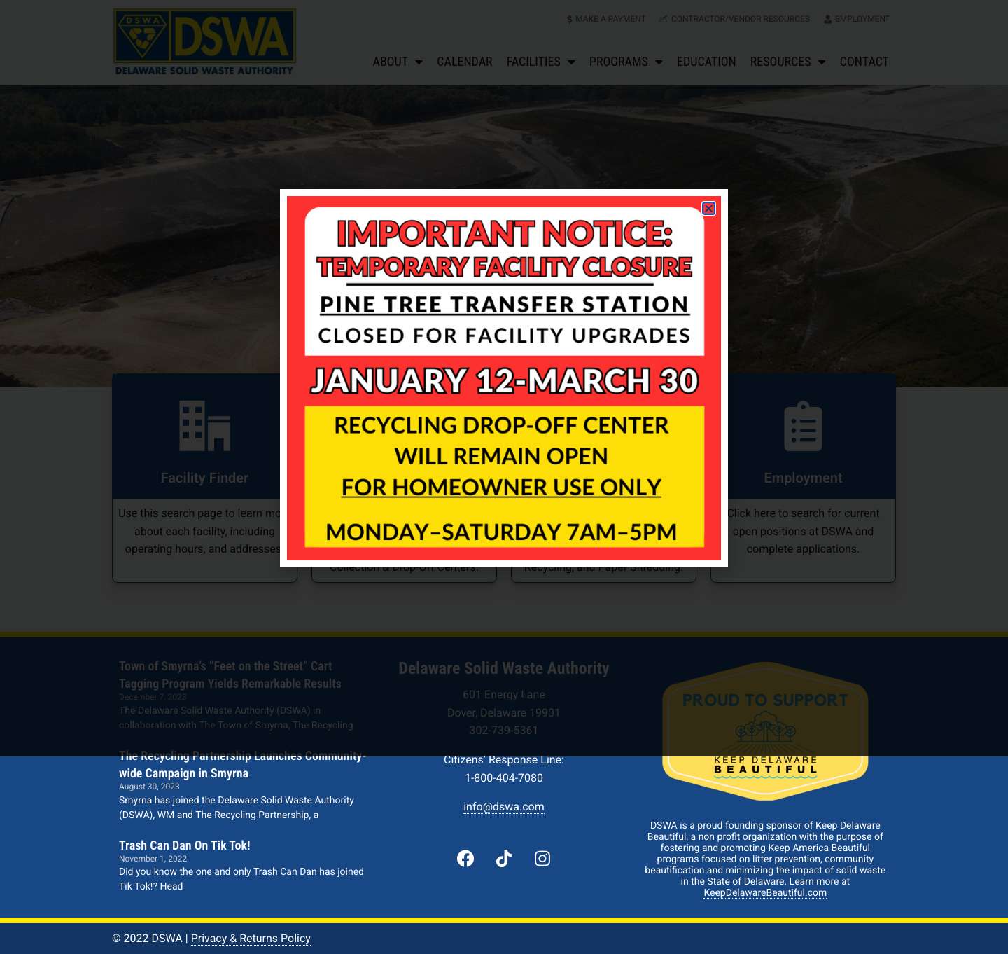 Home - Delaware Solid Waste Authority - Full Screenshot