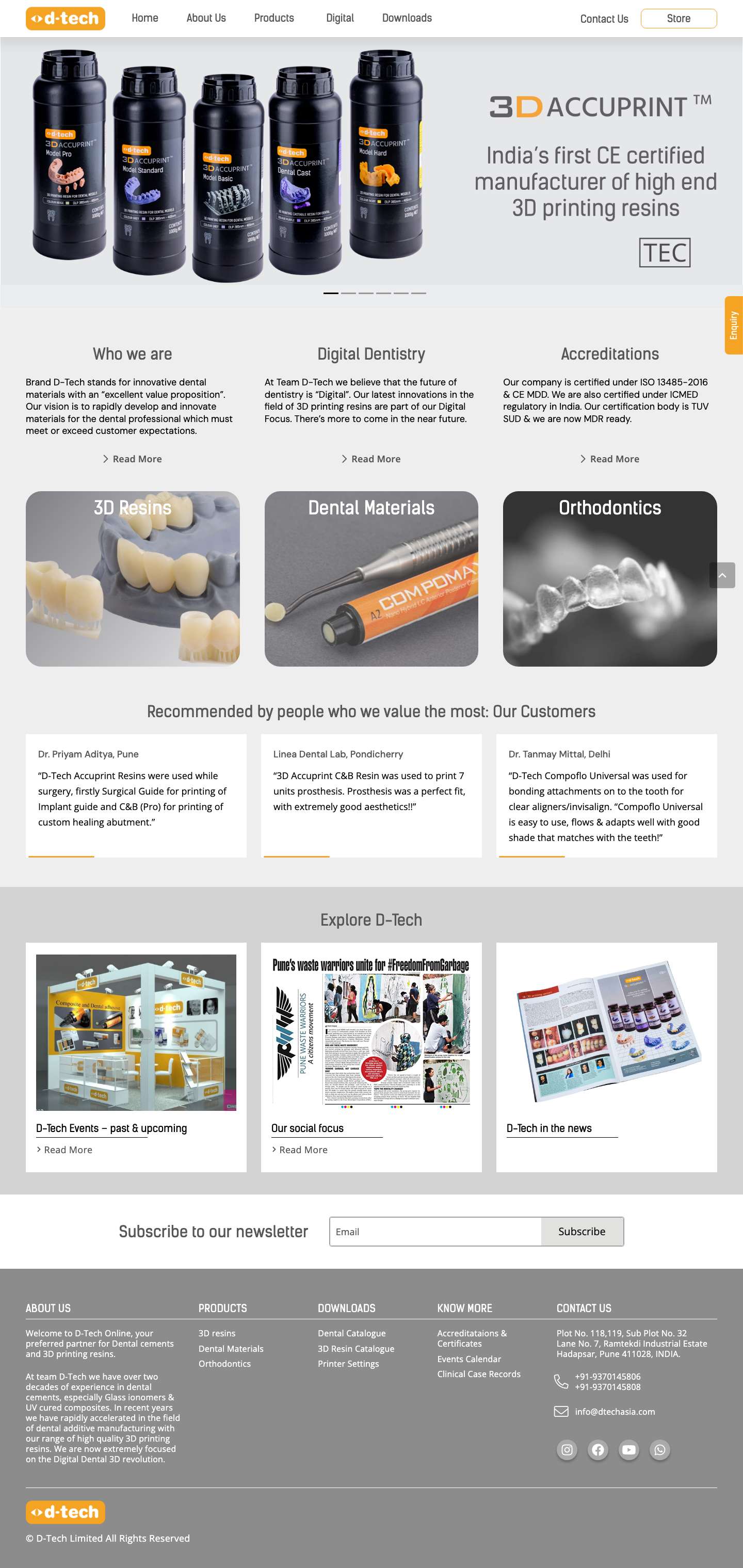 D-Tech 3D resins in India | Dental materials in India | Orthodontics in India | D-Tech Asia Pune, India - Full Screenshot