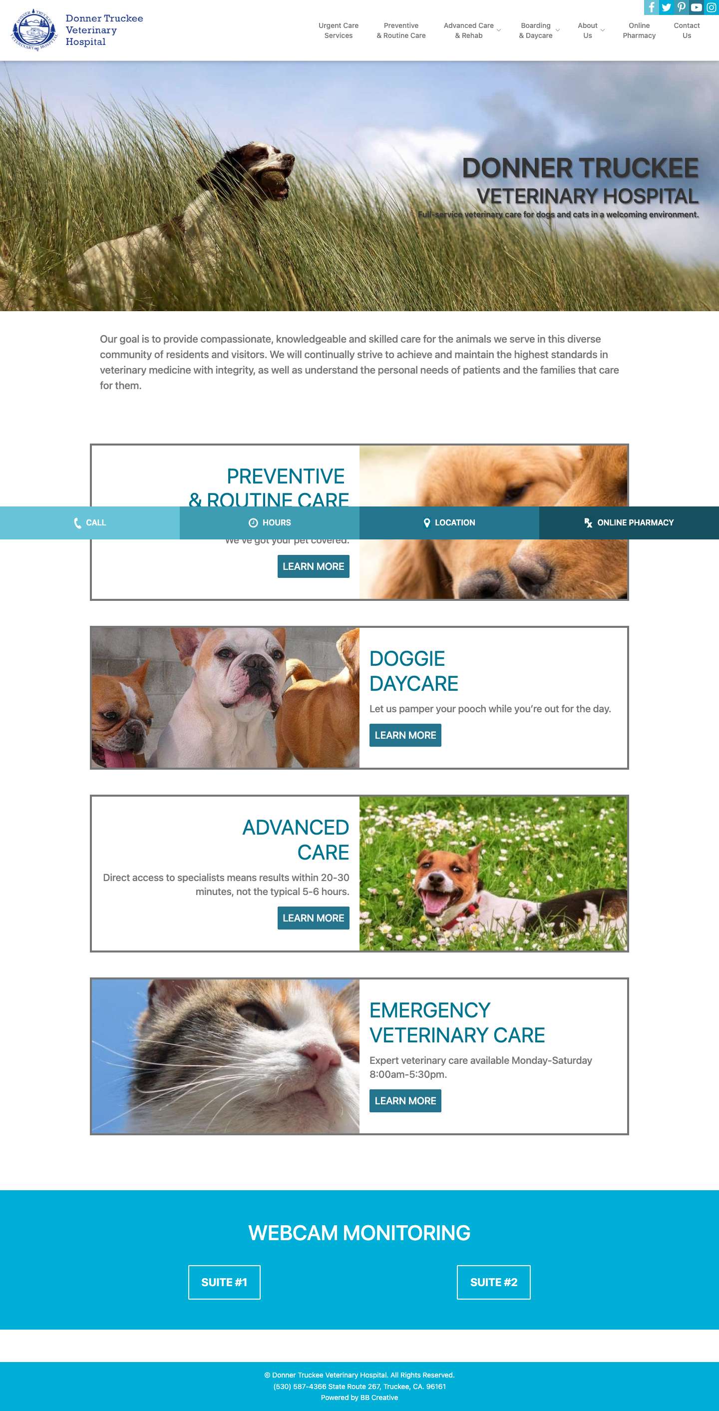 Donner Truckee Veterinary Hospital (530) 587-4366twitterfacebookyoutube-playinstagrampinterest-pcrossmenuchevron-down - Full Screenshot