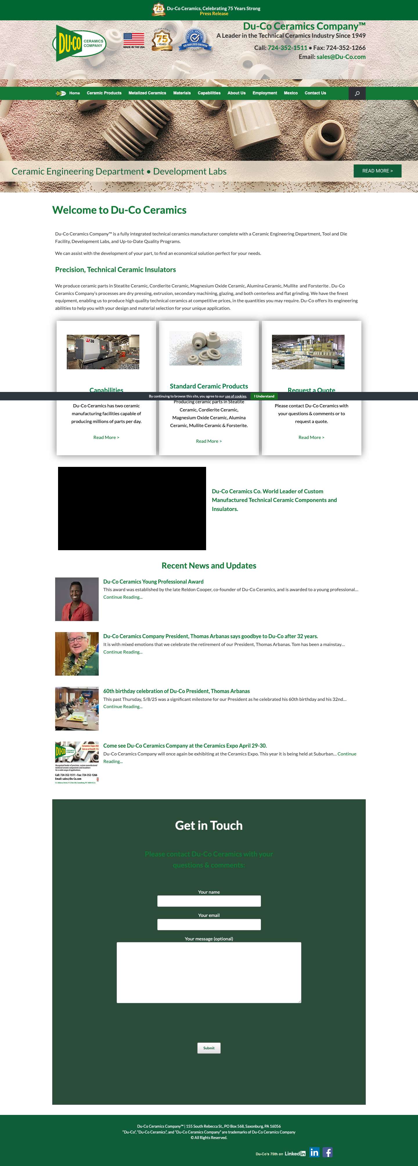 Ceramic Parts and Ceramic Products - Du-Co Ceramics Company - Full Screenshot