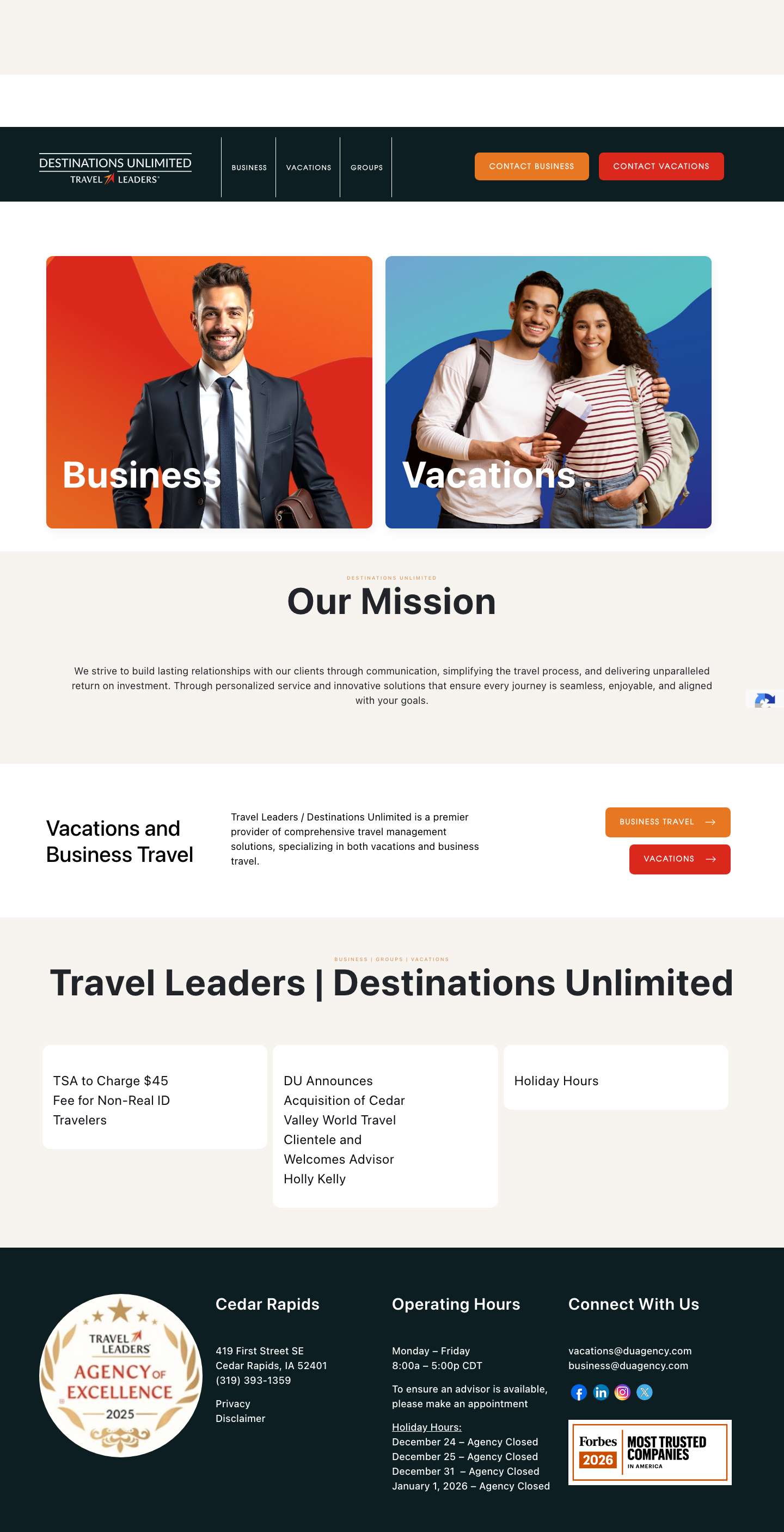 Travel Leaders Destinations Unlimited - Business & Vacation Travel - Full Screenshot