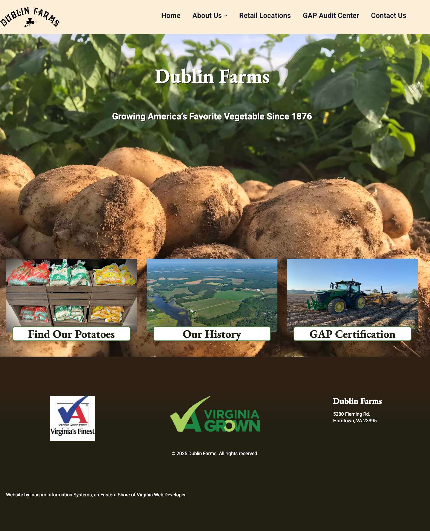 Dublin Farms | Horntown, VA – Providing the finest potatoes from Virginia's Eastern Shore - Full Screenshot