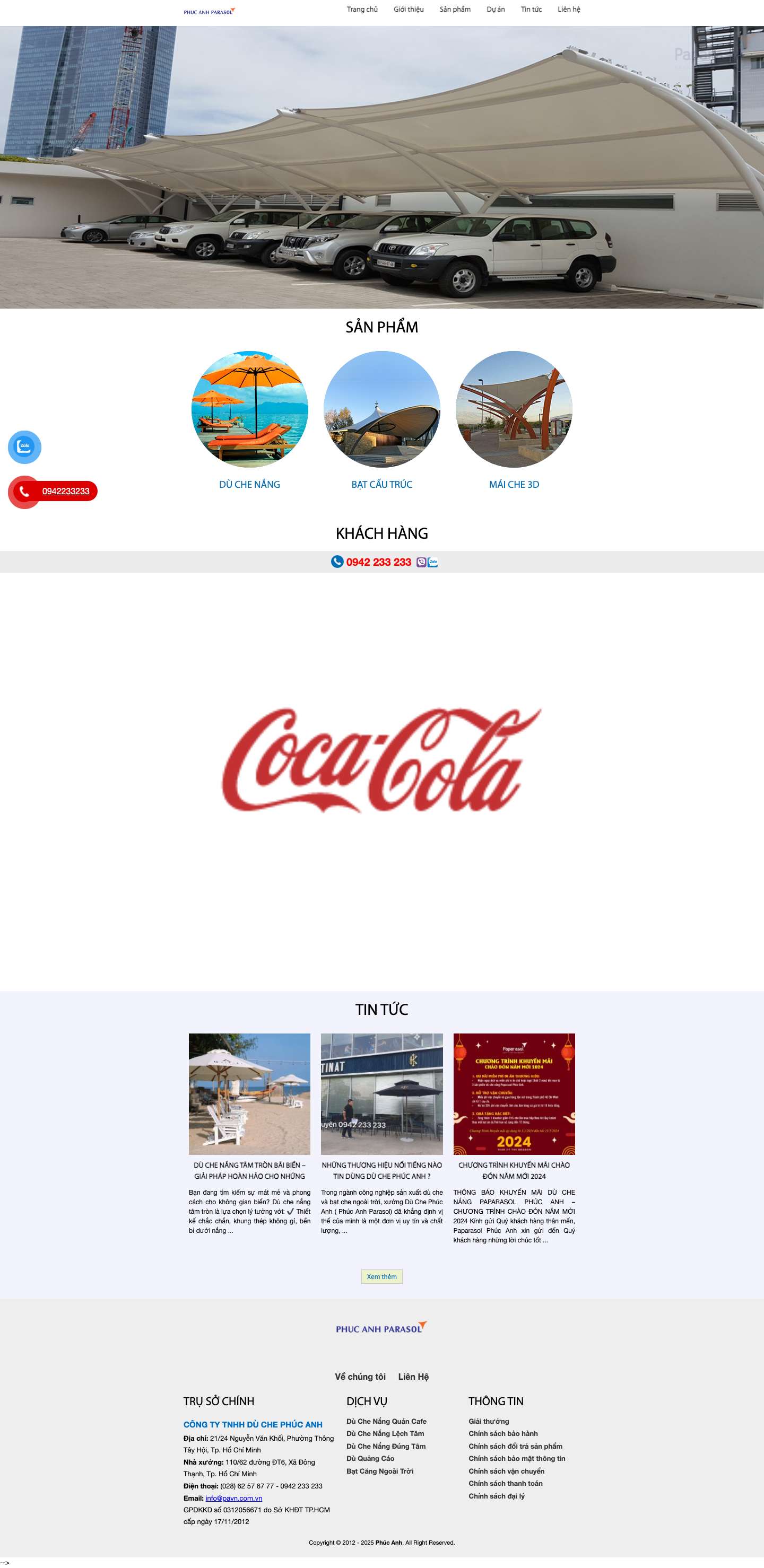 Dù che Phúc Anh - Dù che nắng, dù sự kiện, dù cafe, cổng hơi, rối hơi - Full Screenshot