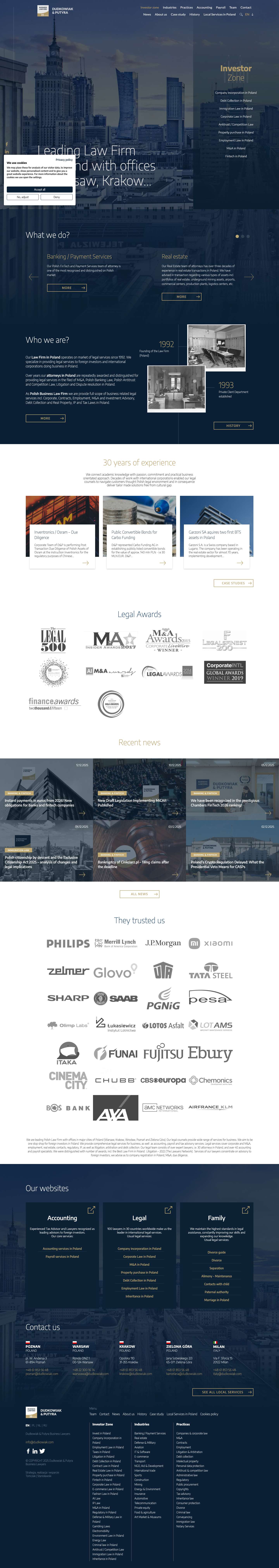 Law Firm in Poland, Warsaw | Business Lawyers Dudkowiak Putyra - Full Screenshot