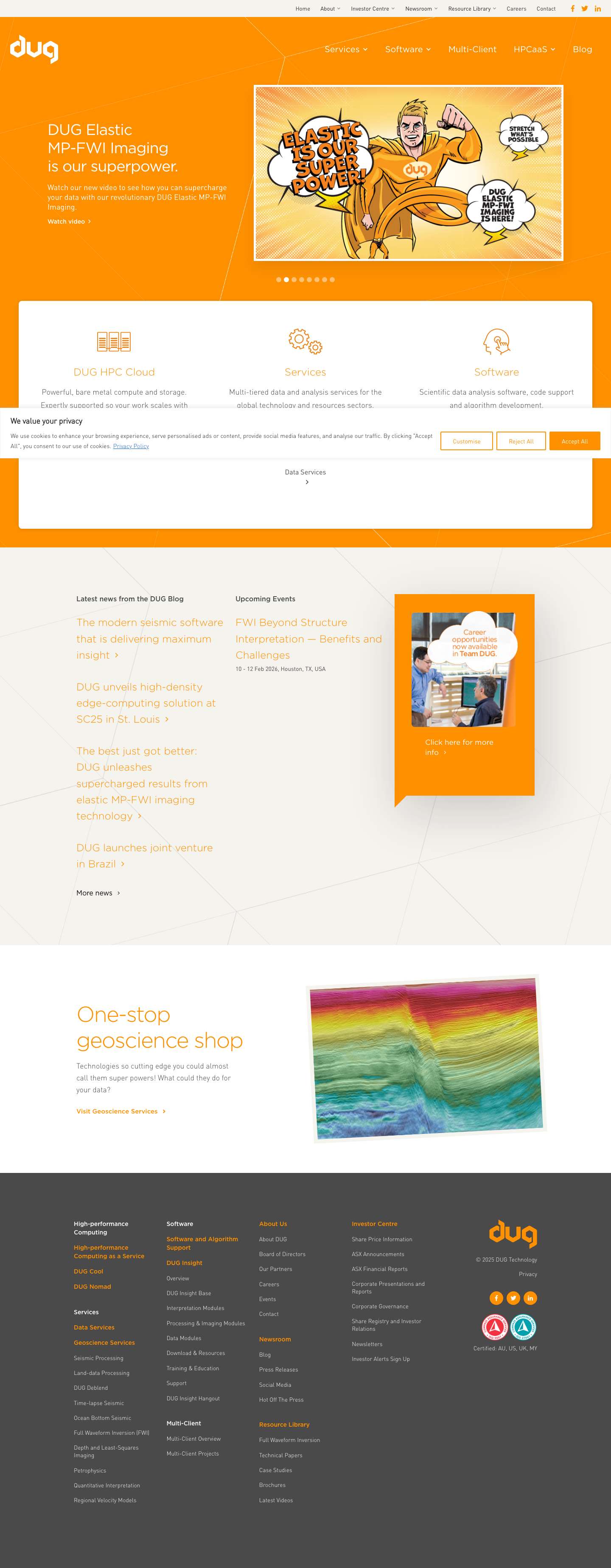 DUG | Technology, High-performance Compute, Cloud Services, Geoscience Services, Software | DUG Technology - Full Screenshot
