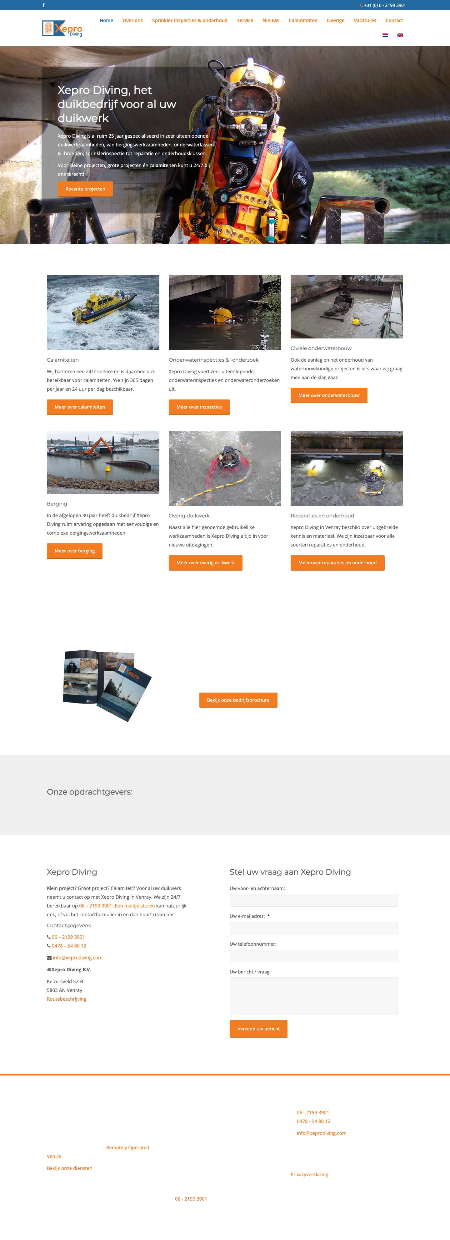 Duikbedrijf Limburg Noord-Brabant - Xepro Diving Home - Full Screenshot