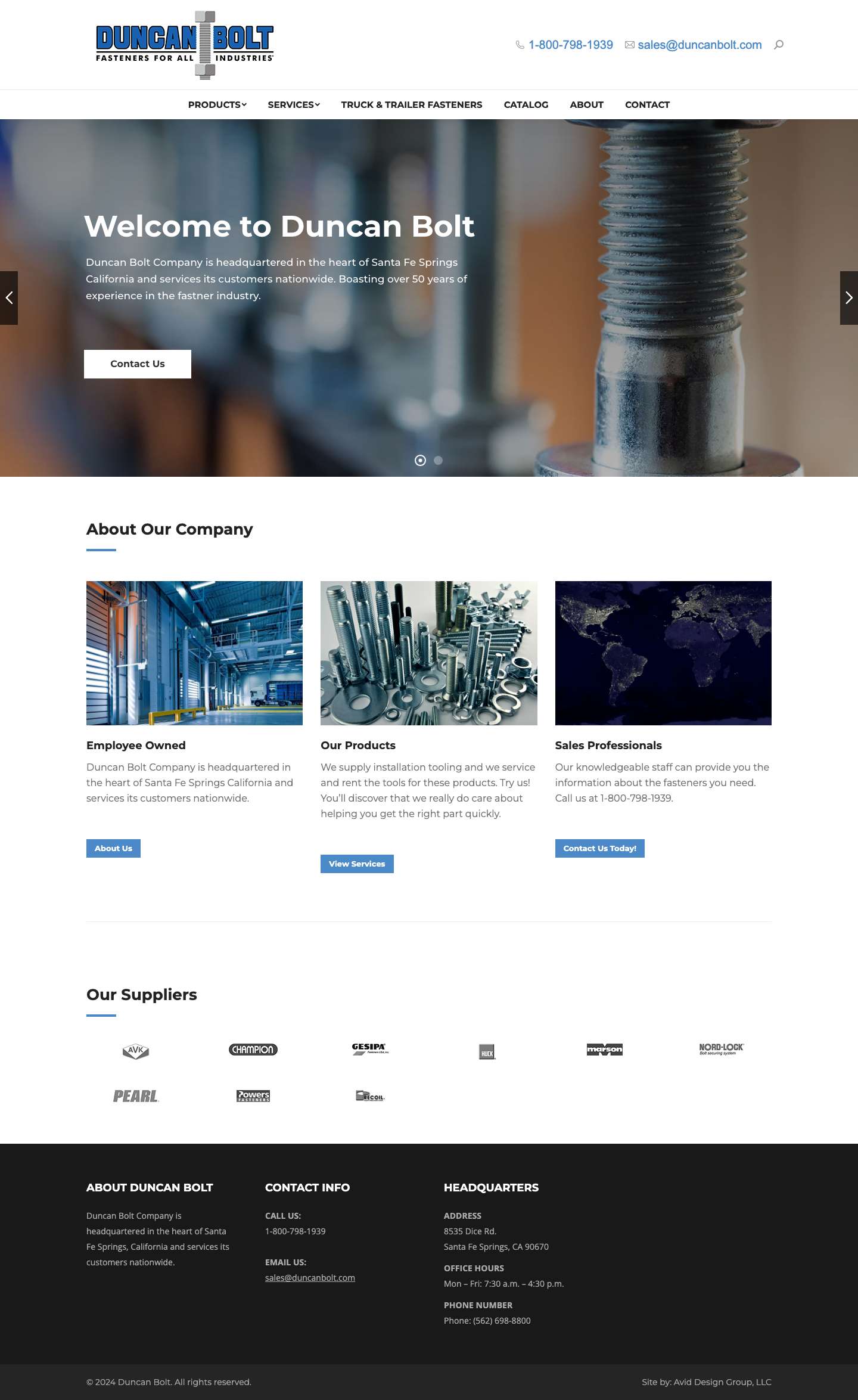 Duncan Bolt – Full line fastner distributor and manufacturer with branches in California and Arizona - Full Screenshot