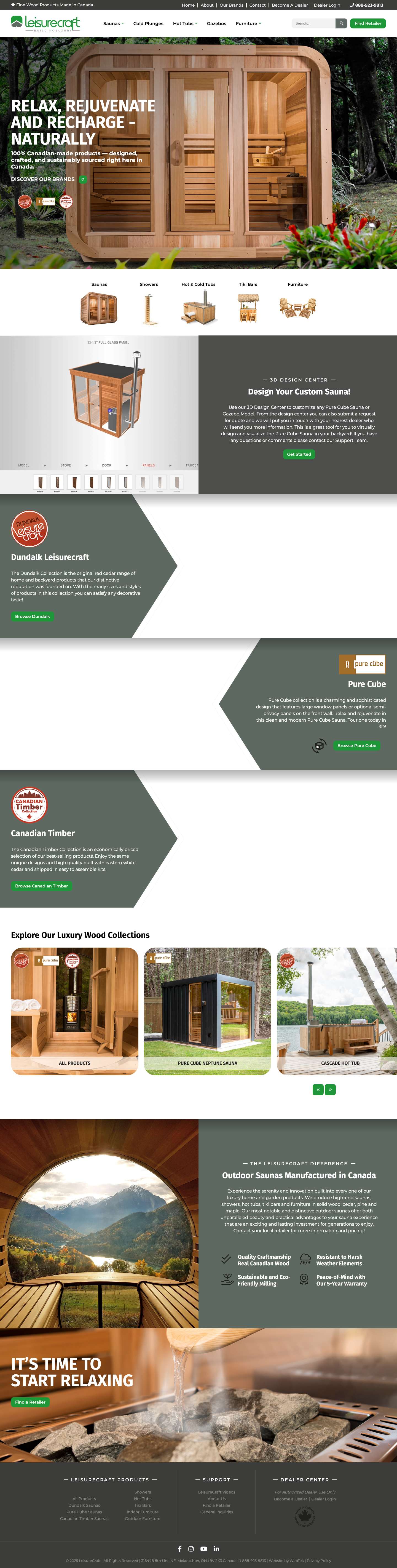 Saunas, Hot Tubs, Cold Plunge Tubs & More | Leisurecraft - Full Screenshot