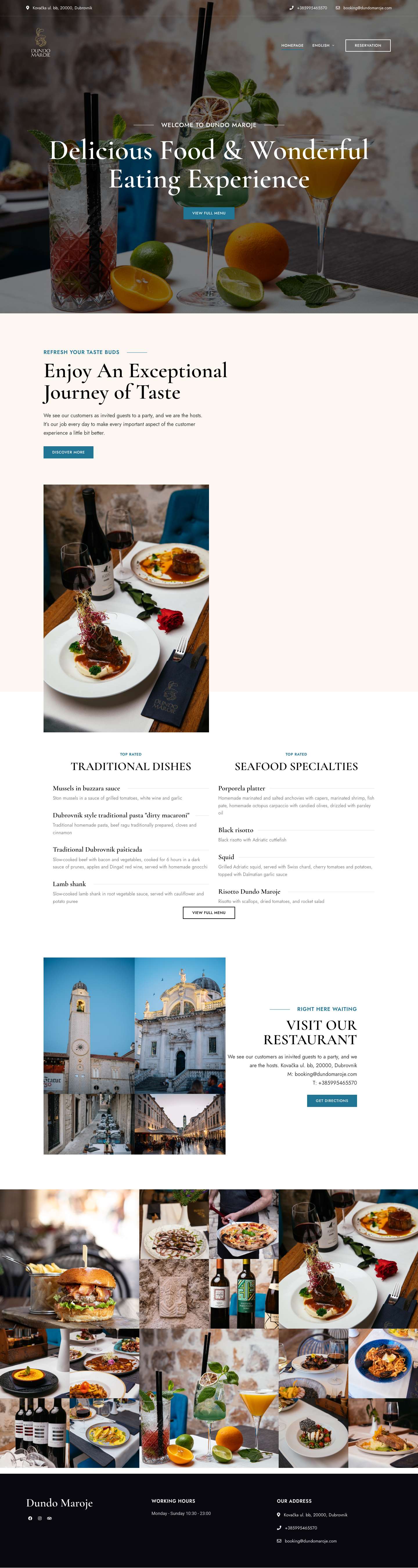 Home - Dundo Maroje Restaurant in Dubrovnik - The Best Restaurant in Dubrovnik - Full Screenshot