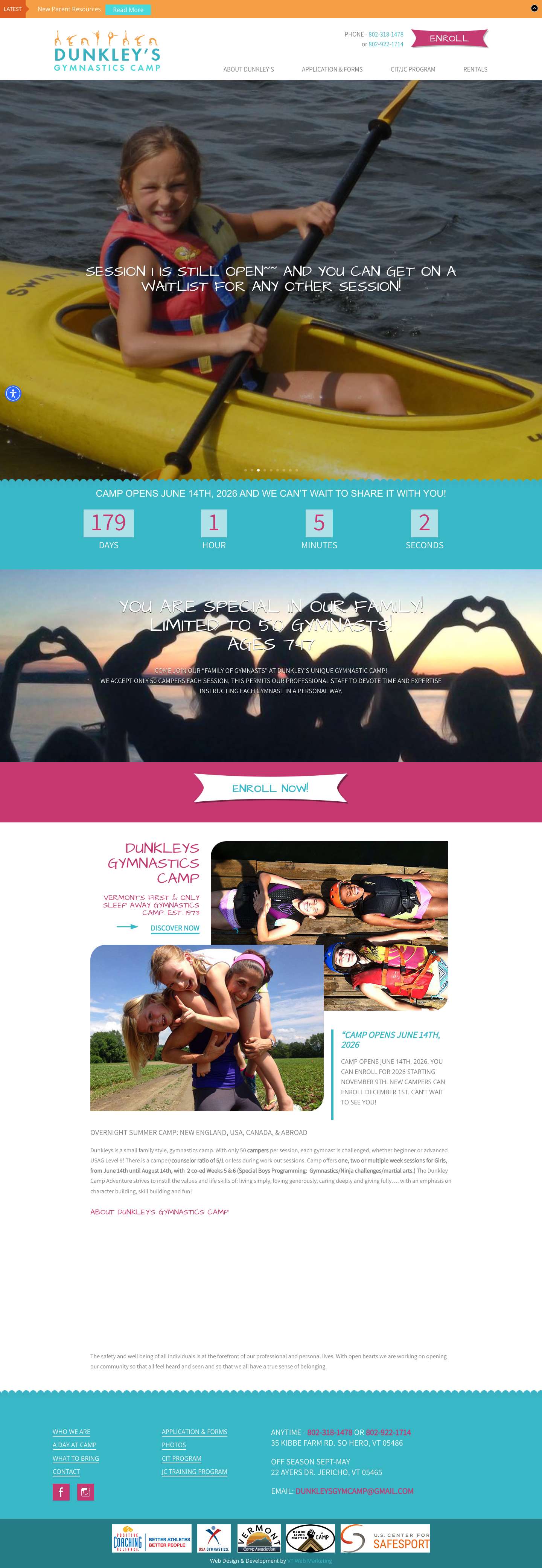 Dunkley's Gymnastics Camp - Vermont's #1 Gymnastics Sleepaway Camp - Full Screenshot