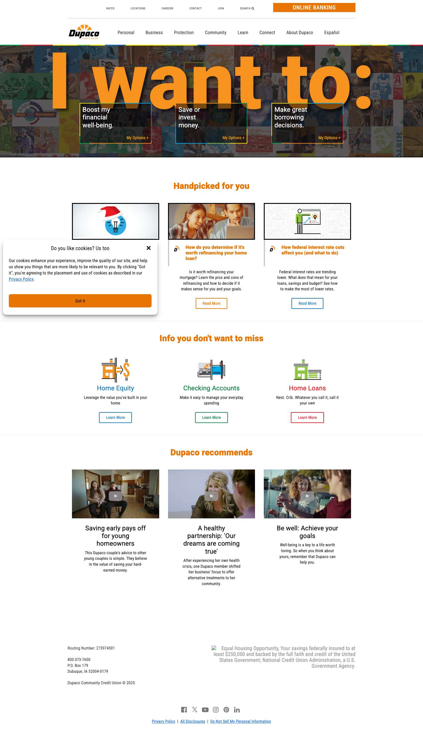 Dupaco Community Credit Union | The Financial Home You Own - Full Screenshot