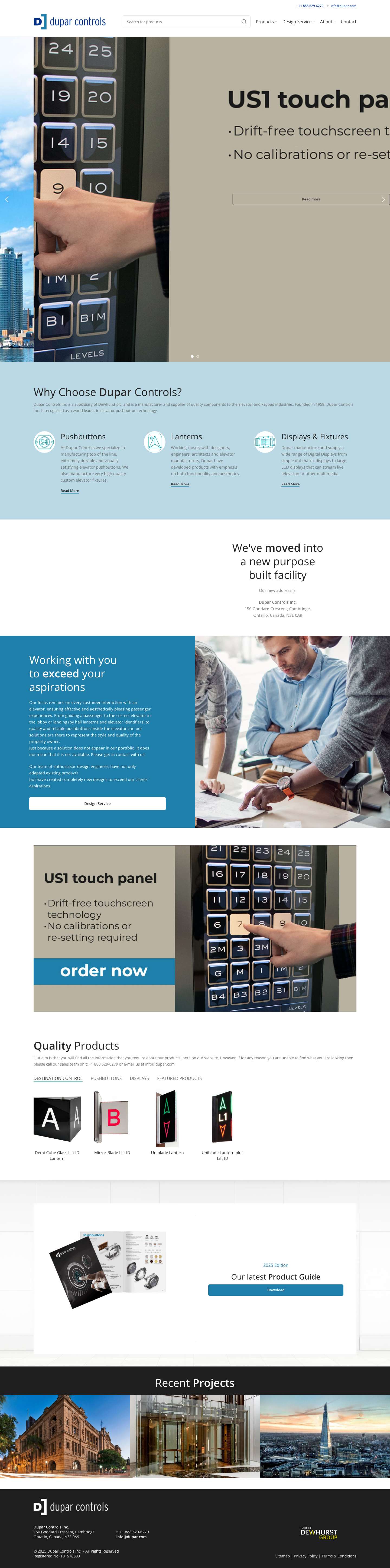Dupar Controls - Manufacturer and supplier to the elevator and keypad industries - Full Screenshot