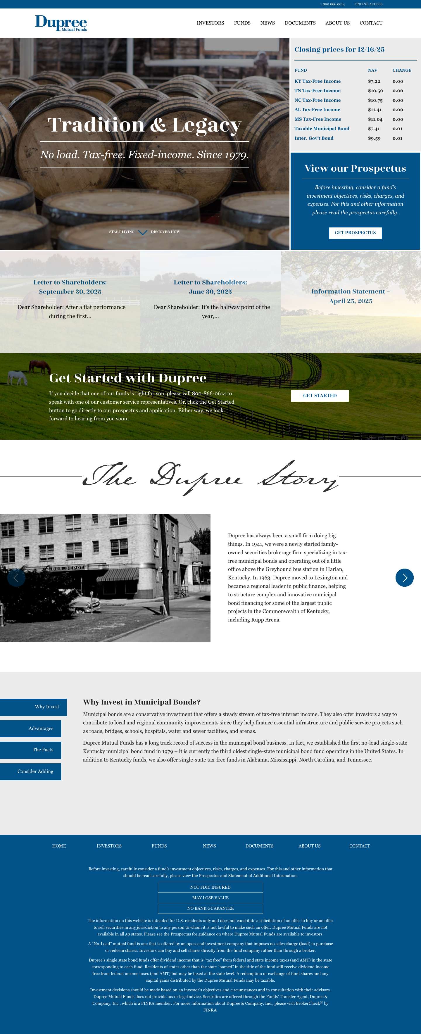 Dupree Mutual Funds – Tax Free No Load Single State Municipal Bond Mutual Funds - Full Screenshot