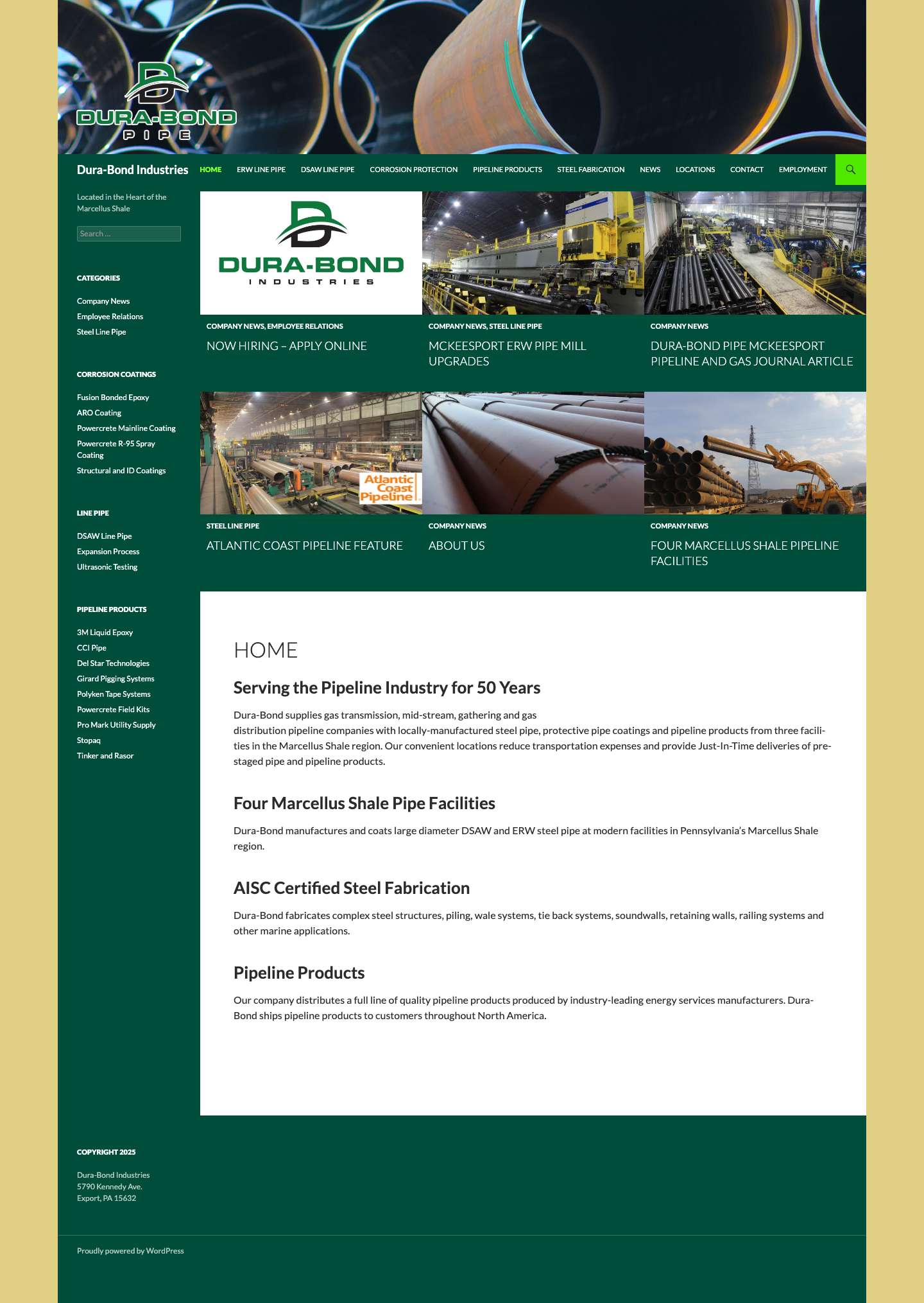 Dura-Bond Industries - Steel Line Pipe, Pipe Coating, Steel Fabrication - Full Screenshot