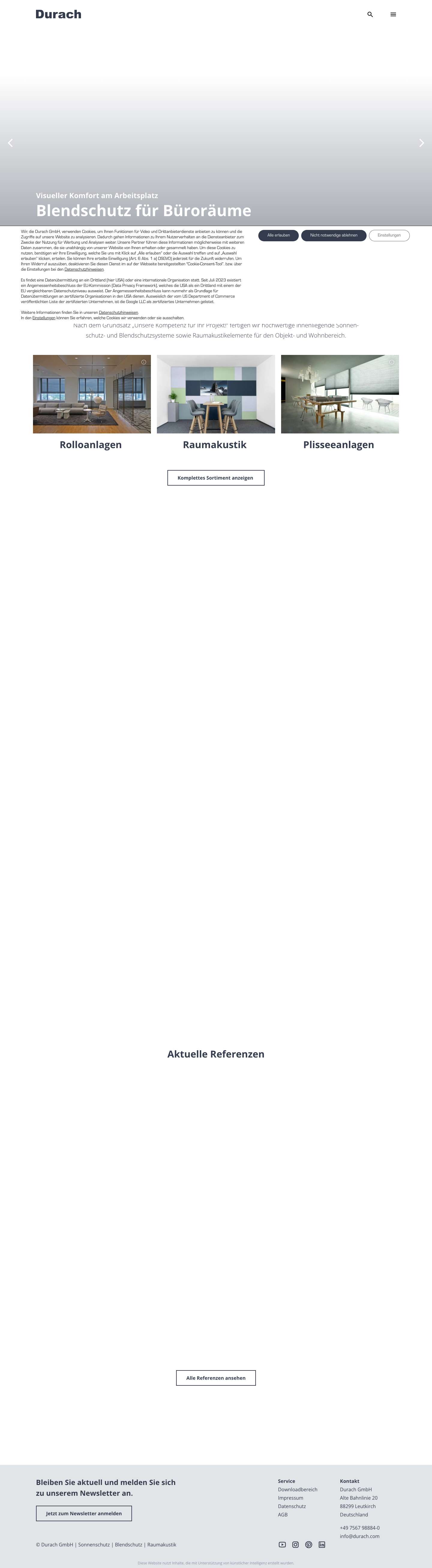 Durach GmbH Sonnenschutz | Blendschutz | Raumakustik - Full Screenshot