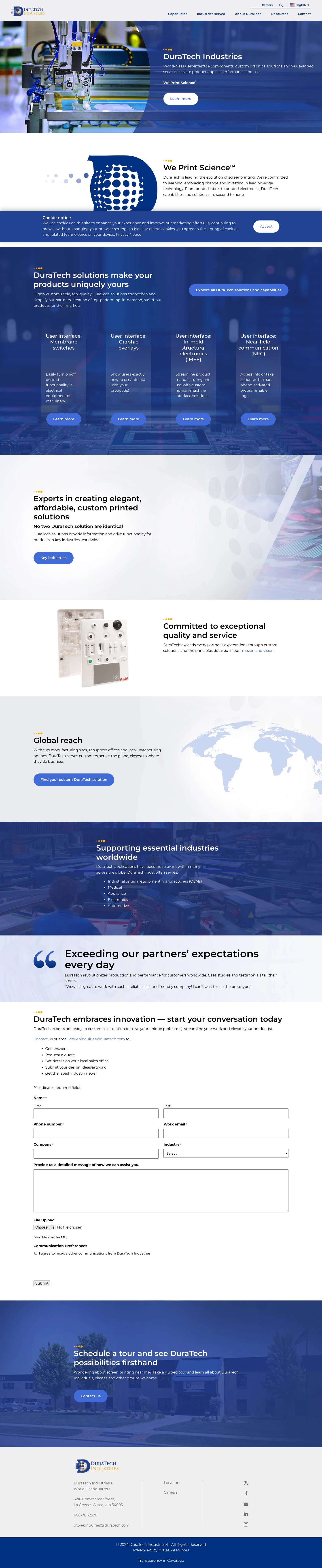 DuraTech Industries | Printed Electronics, User Interface - Full Screenshot