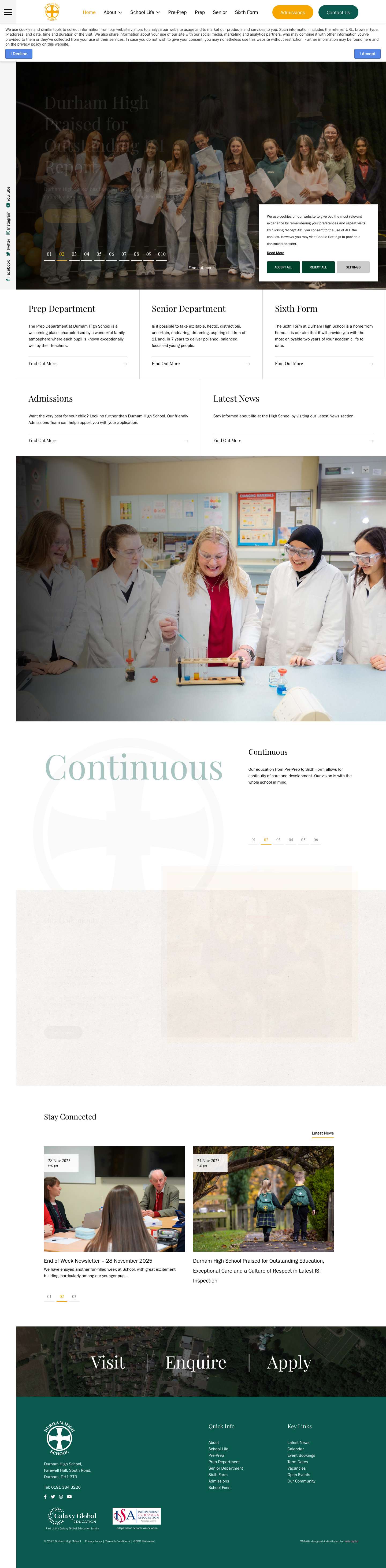 Durham High School | Homepage | Private School North East - Full Screenshot