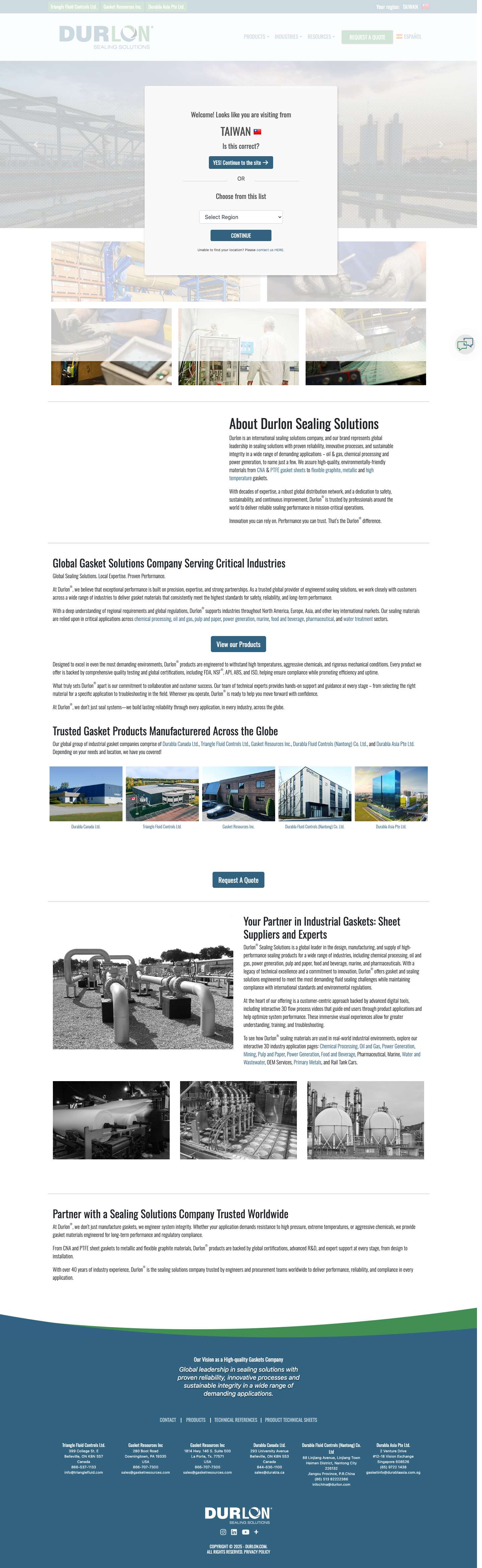 Durlon | Your Trusted Global Sealing Solutions Company - Full Screenshot