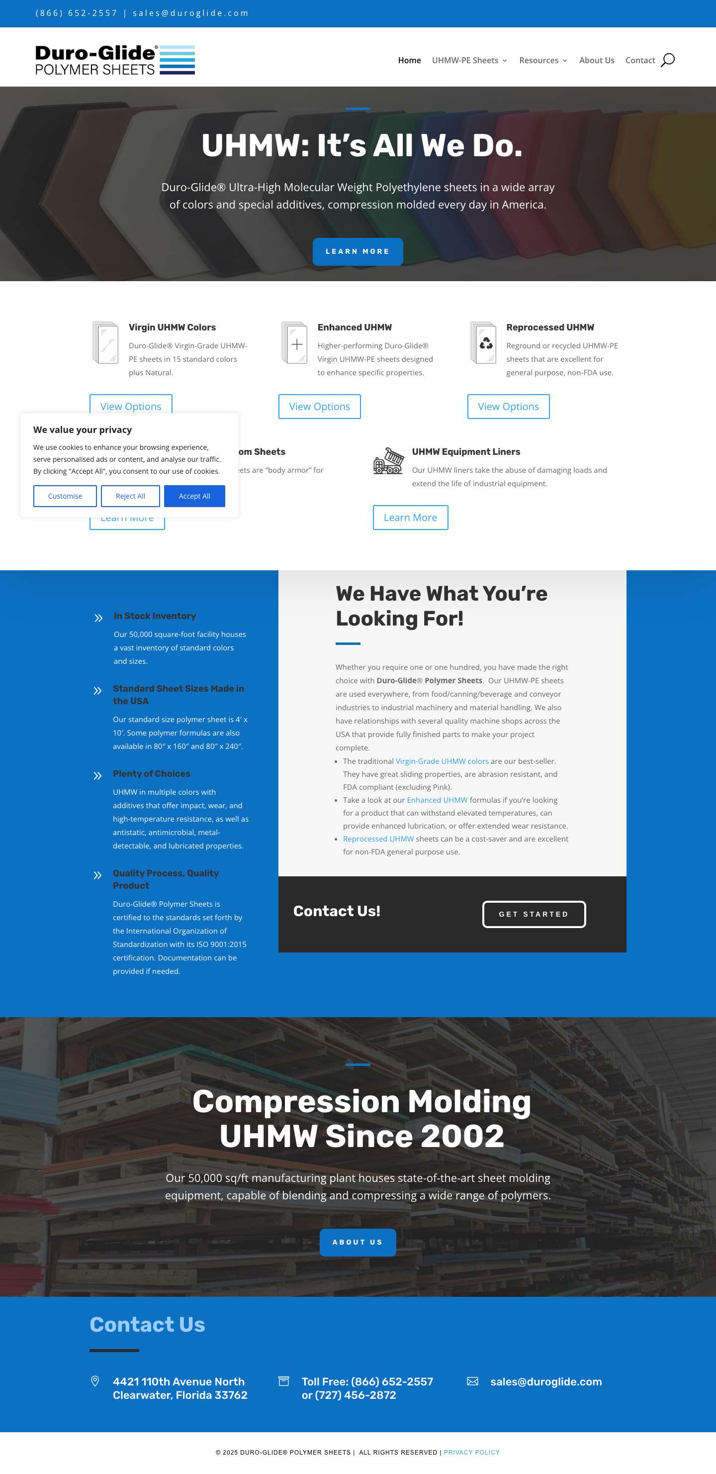 Duro-Glide® | Manufacturers of Polymer Sheets since 2002. - Full Screenshot