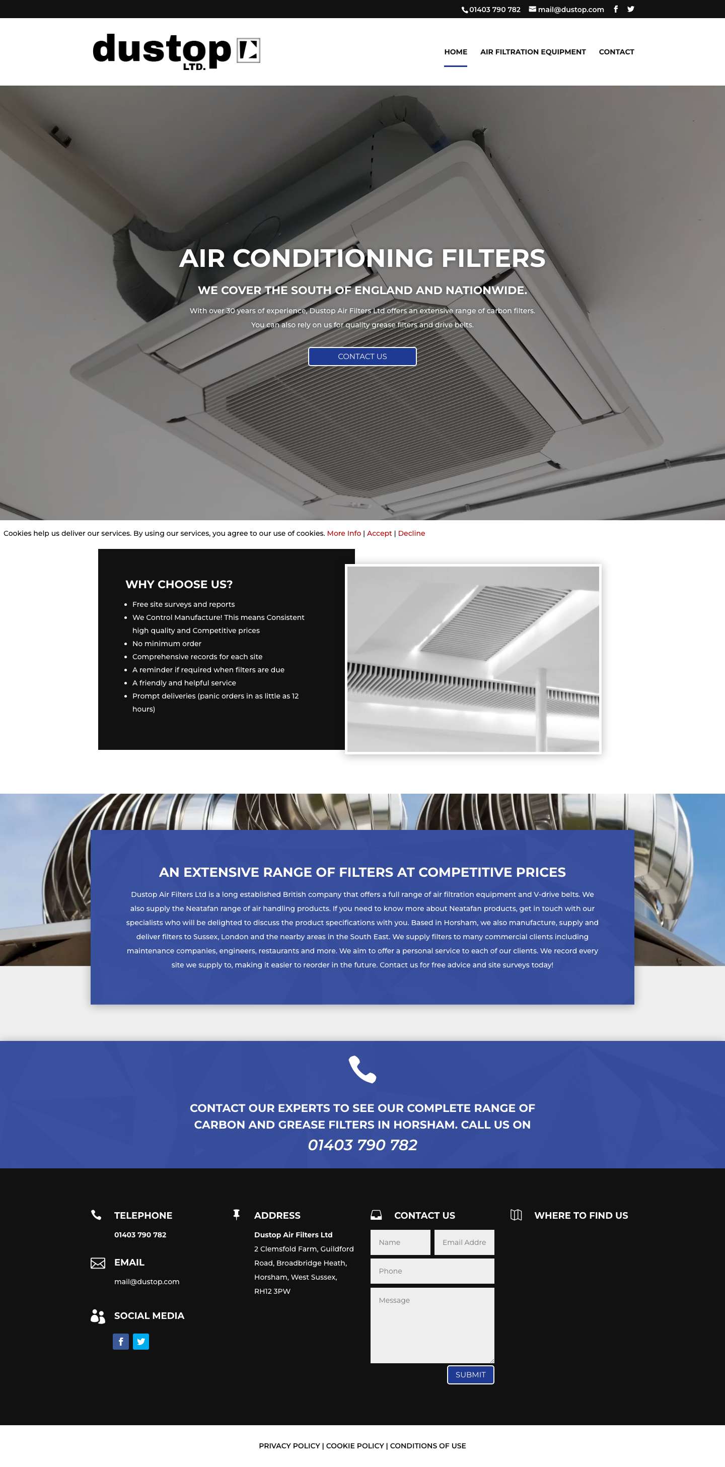 Quality grease filters by Dustop Air Filters Ltd in Horsham - Full Screenshot