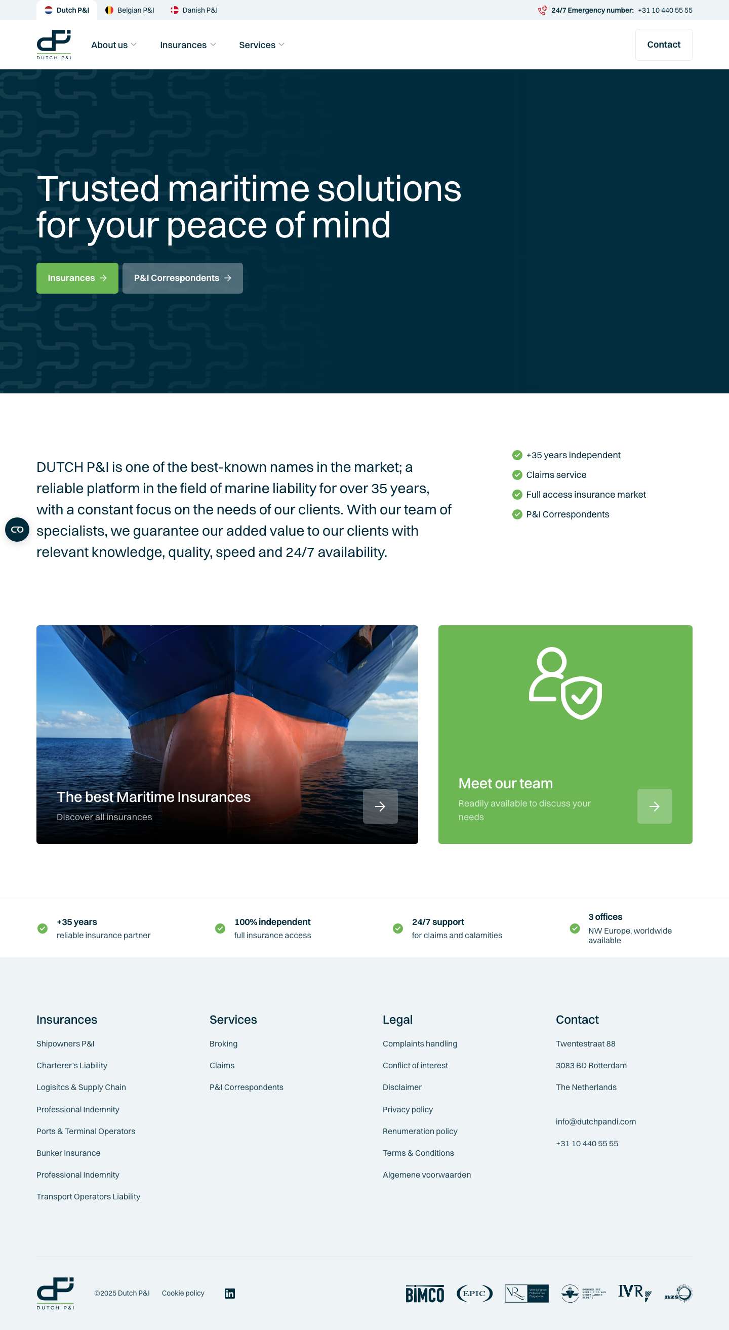 Trusted maritime insurances — Dutch P&I - Full Screenshot