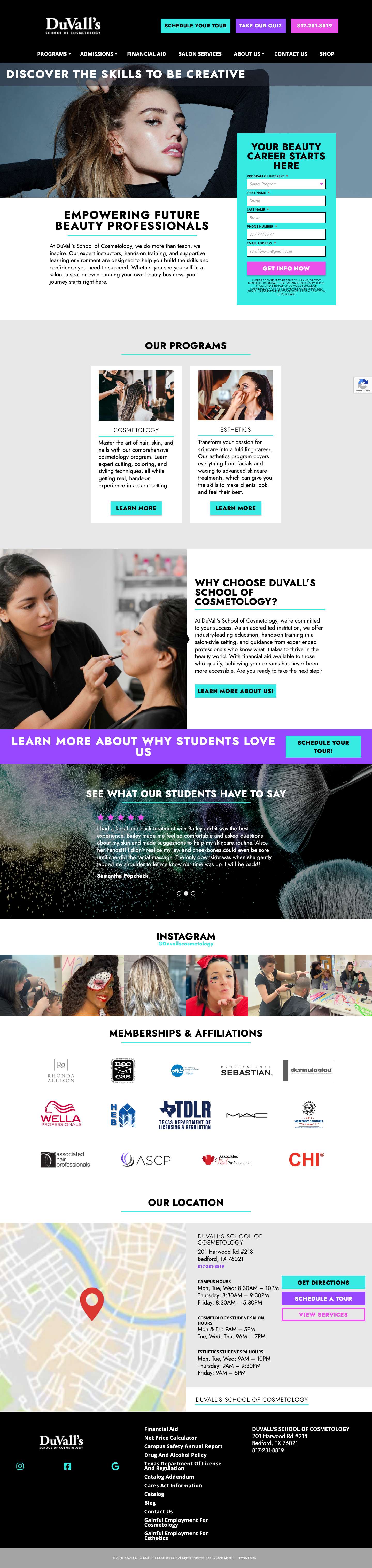Visit Our Beauty School in Bedford, TX | DuVall’s School of Cosmetology - Full Screenshot