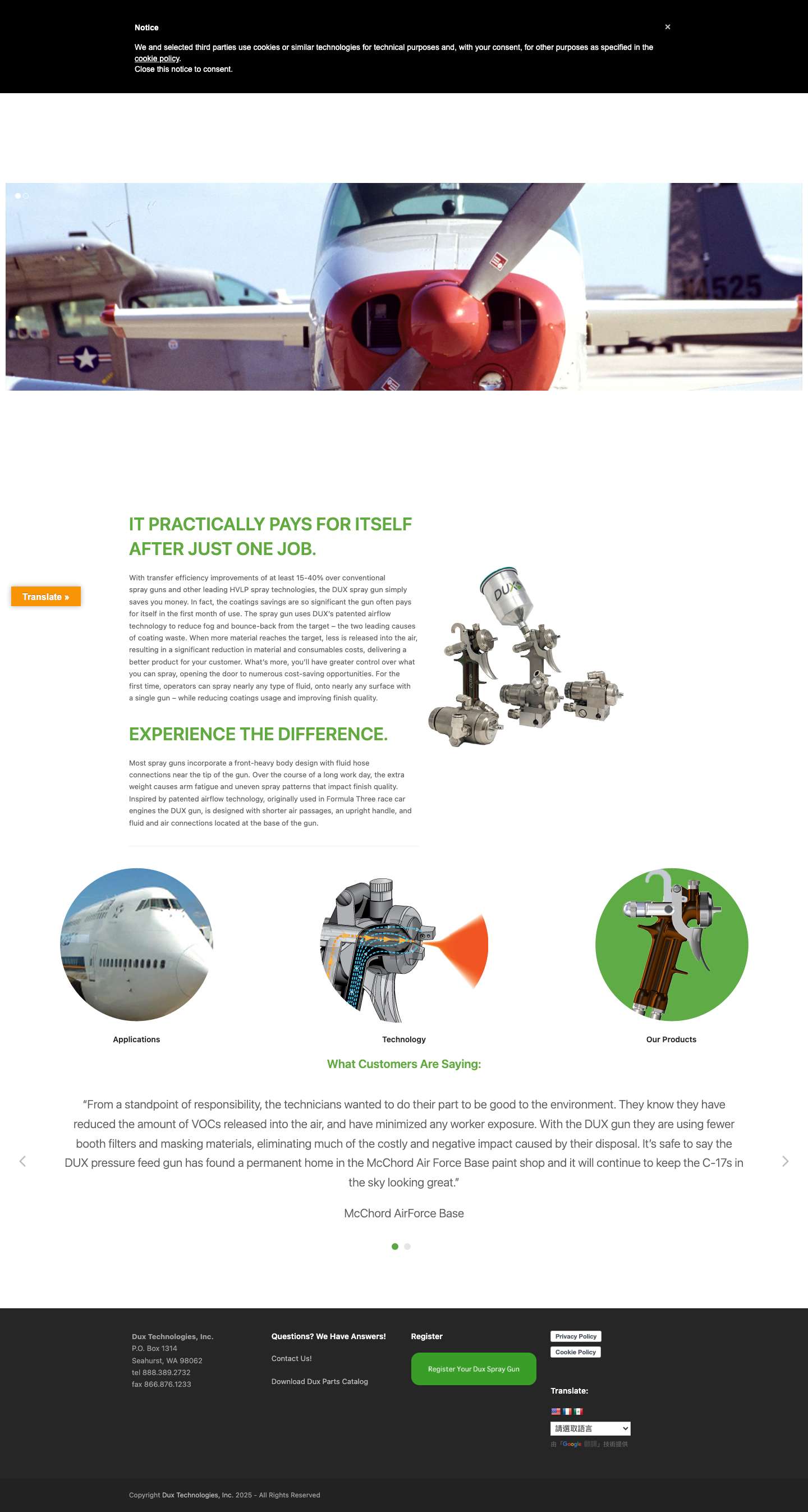 Dux Technologies Inc Efficient Green Spray Gun - Full Screenshot