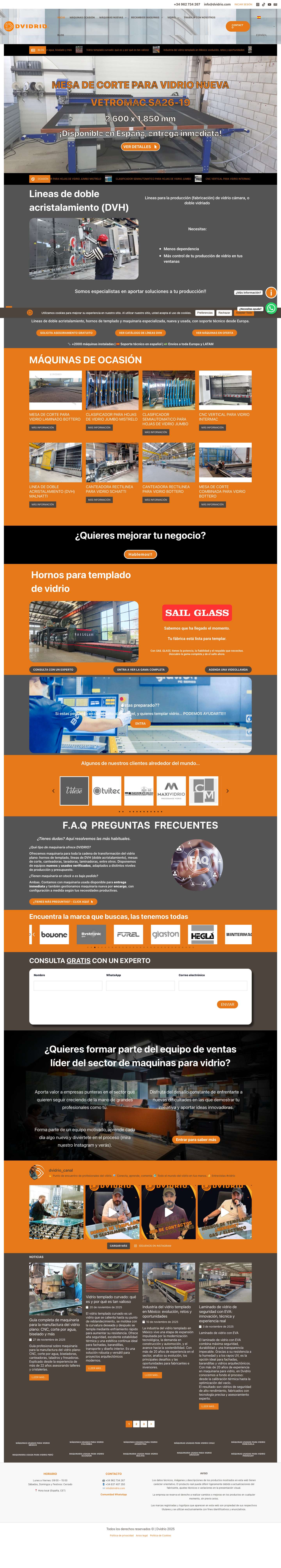 Maquinaria para vidrio plano: Hornos de templado y Líneas DVH - Dvidrio - Full Screenshot