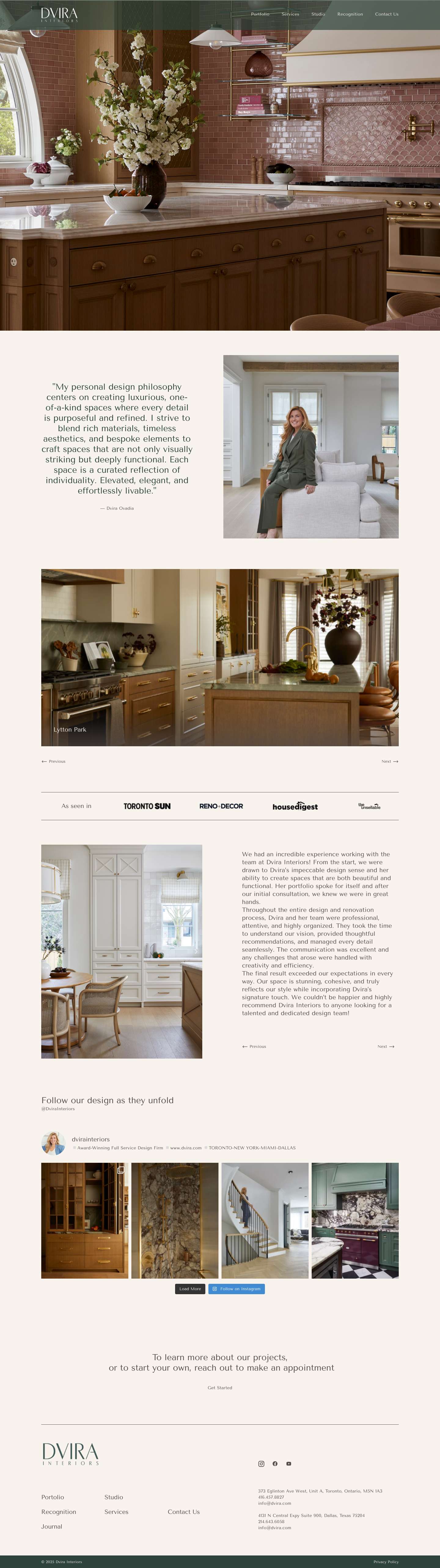 Award-Winning Interior Design in Toronto & Dallas – Dvira Interiors - Full Screenshot