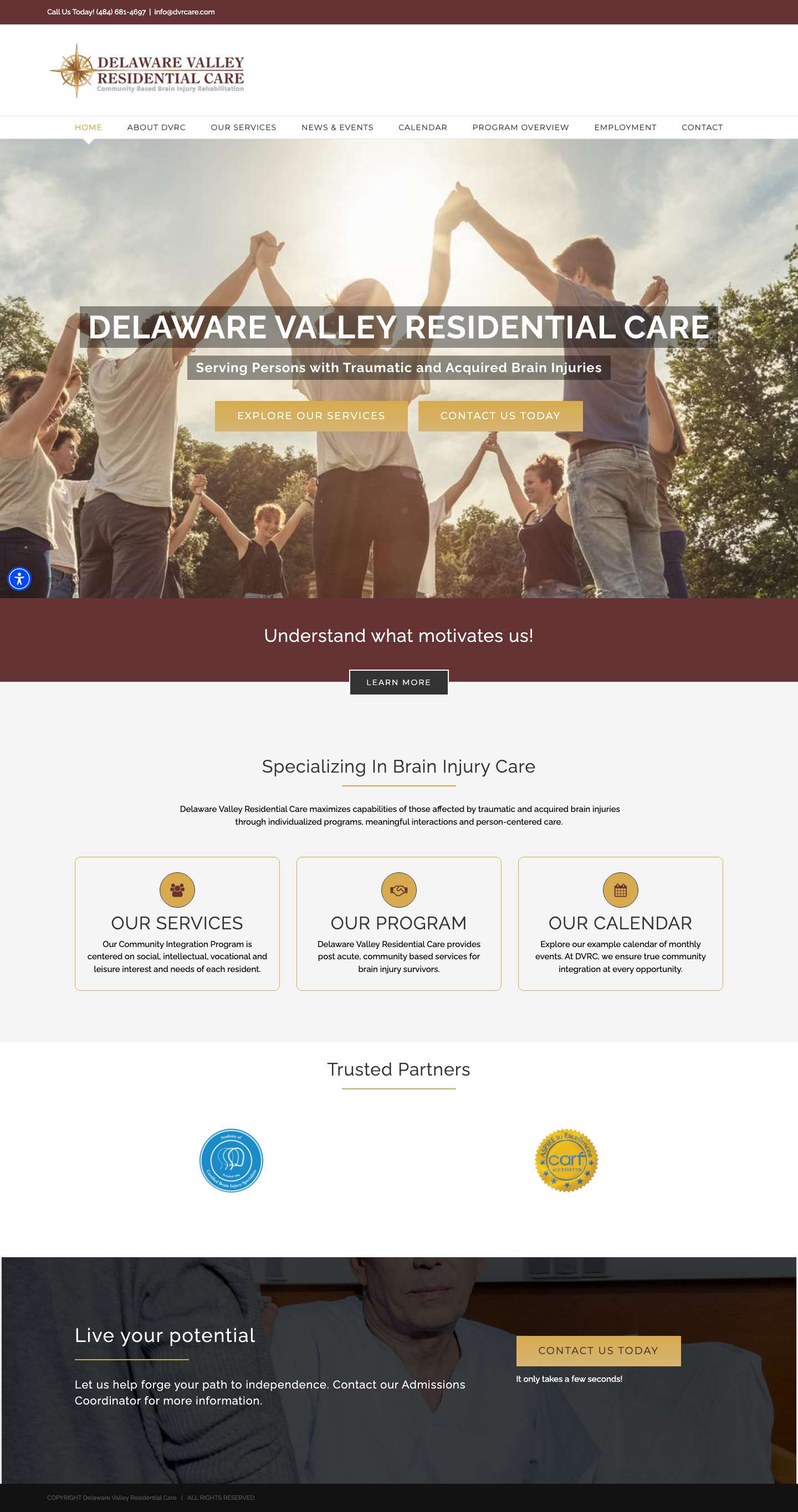 Delaware Valley Residential Care Serves Persons with Brain Injuries - Full Screenshot